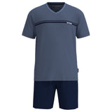 TOM TAILOR Herren Schlafanzug, kurz - Shorty, Pyjama, Baumwolle, V-Ausschnitt, Single Jersey
