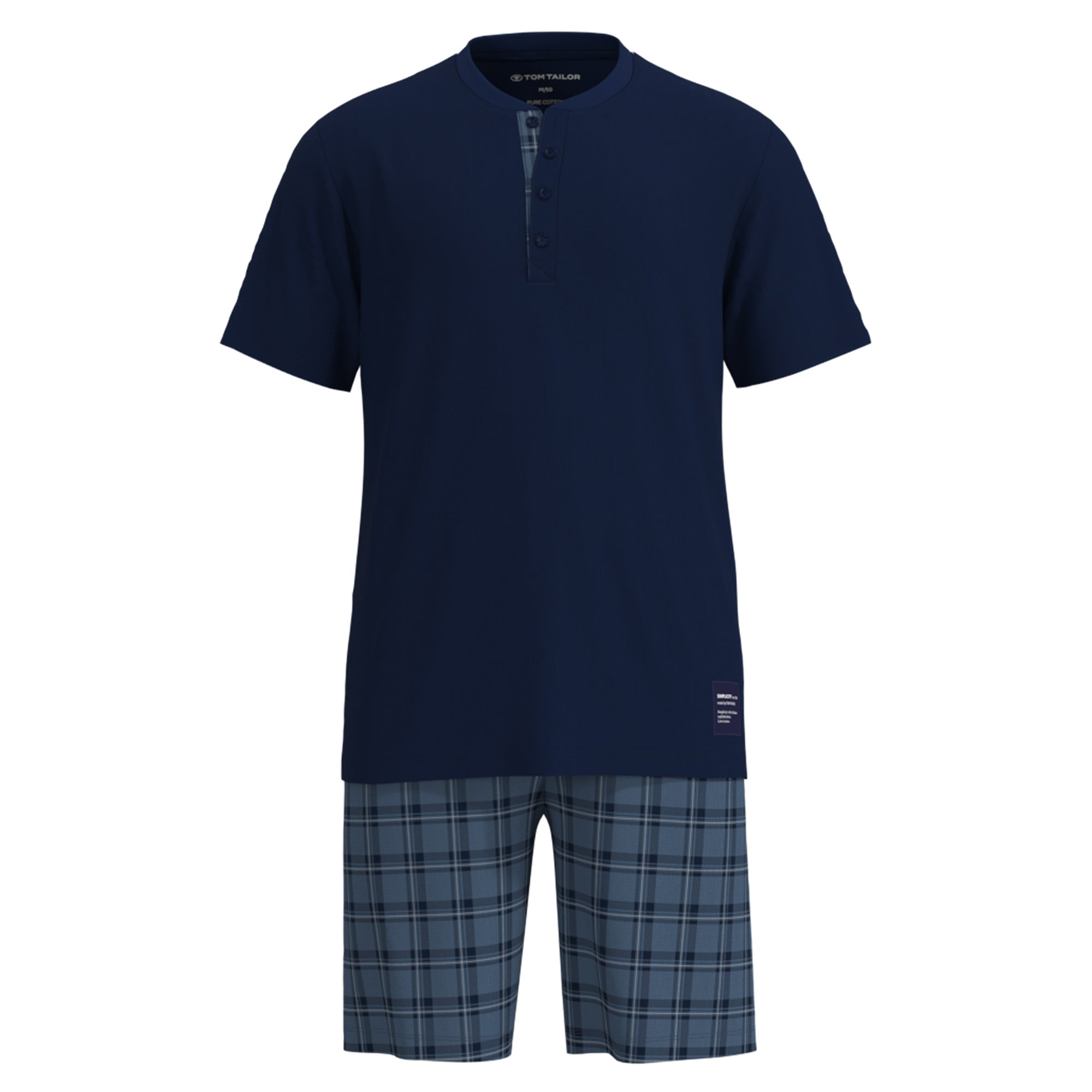 TOM TAILOR Herren Schlafanzug, kurz - Shorty, Pyjama, Baumwolle, Henley-Kragen, Single Jersey