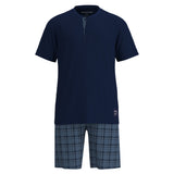 TOM TAILOR Herren Schlafanzug, kurz - Shorty, Pyjama, Baumwolle, Henley-Kragen, Single Jersey
