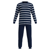 TOM TAILOR Herren Schlafanzug, lang - Pyjama, Bündchen, Rundhalsausschnitt, gestreift, Single Jersey, Baumwolle