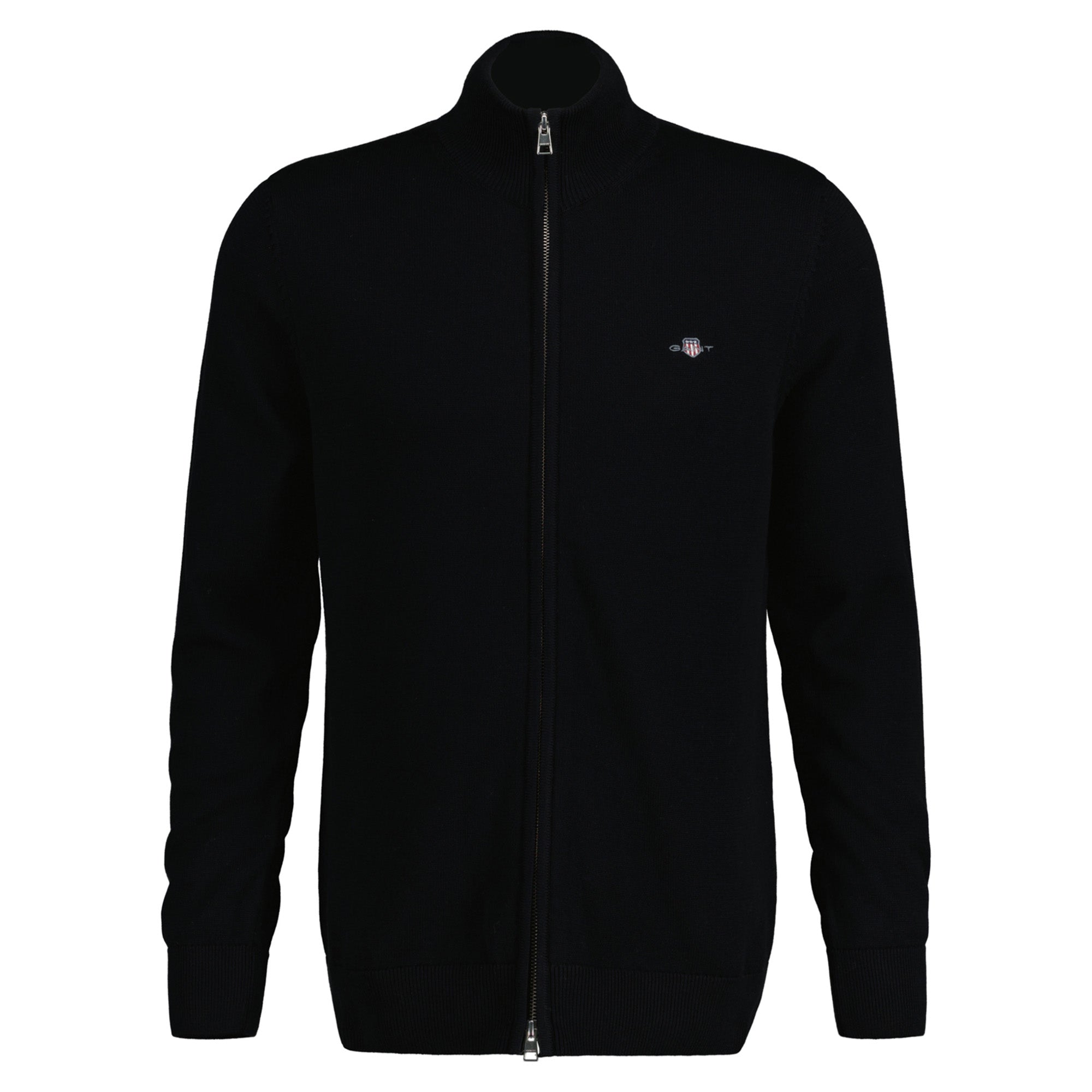 GANT Herren Strickjacke - CASUAL COTTON ZIP CARDIGAN, Stehkragen, Baumwolle