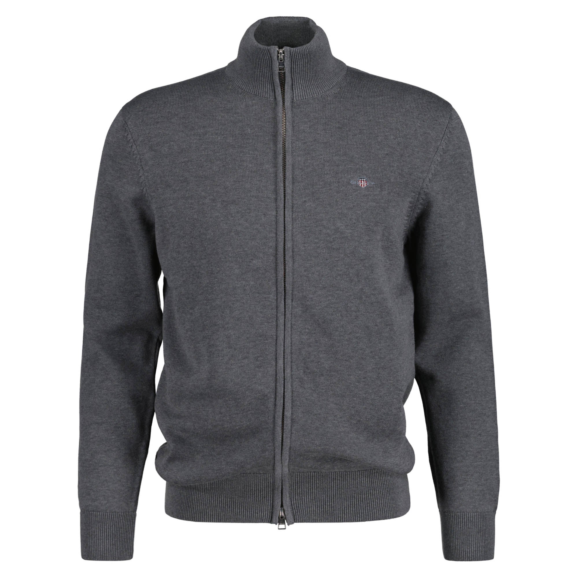 GANT Herren Strickjacke - CASUAL COTTON ZIP CARDIGAN, Stehkragen, Baumwolle