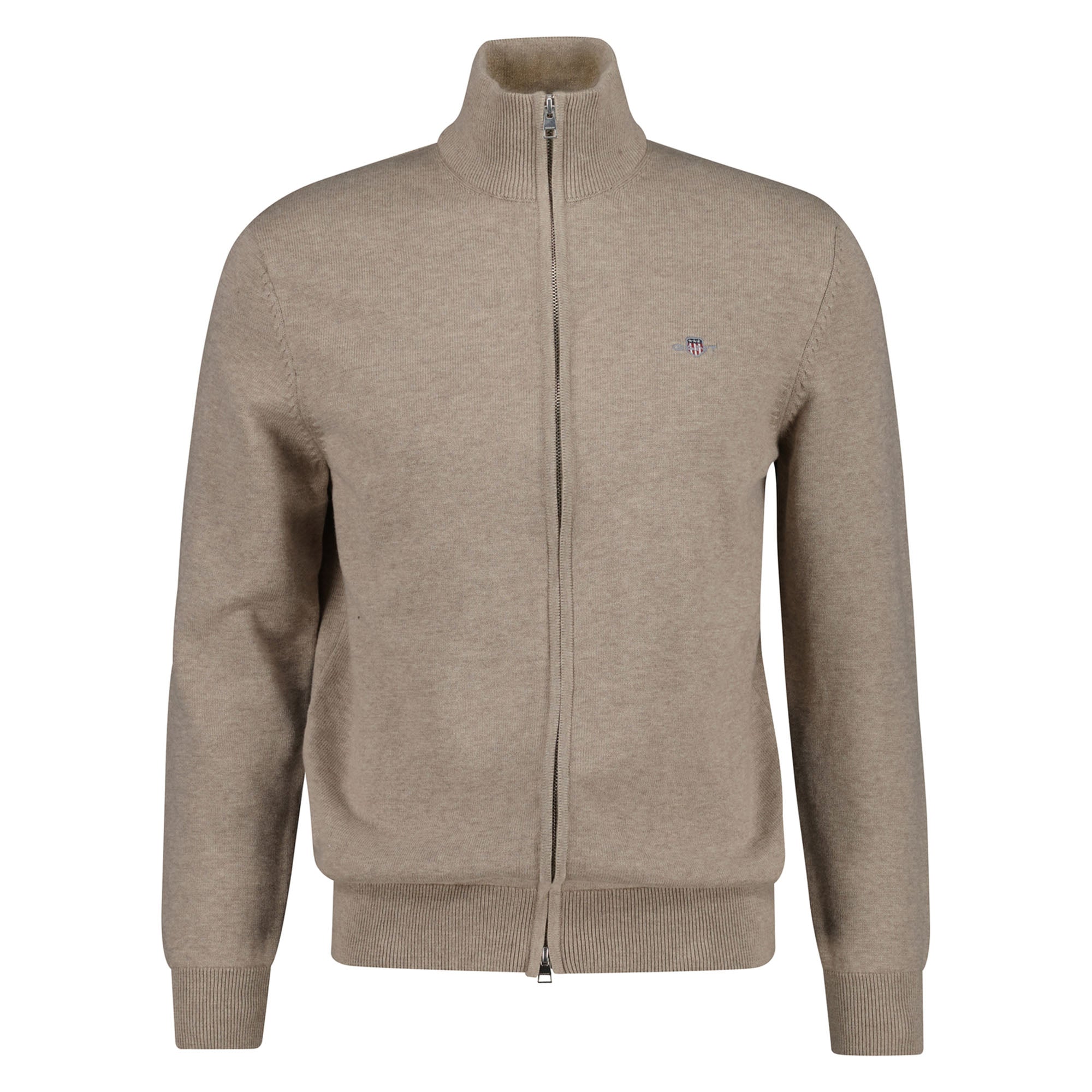 GANT Herren Strickjacke - CASUAL COTTON ZIP CARDIGAN, Stehkragen, Baumwolle
