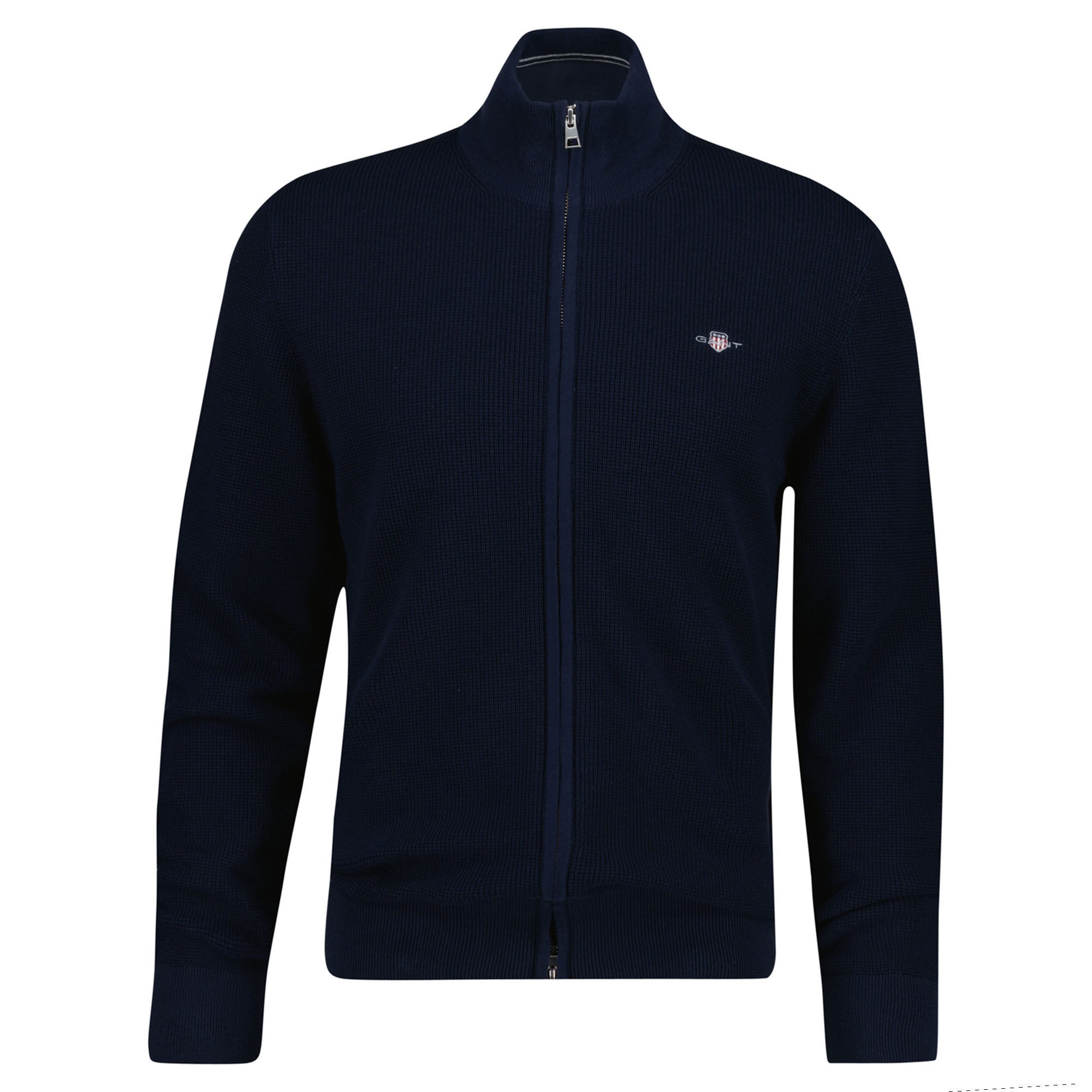GANT Men's Cardigan with Stand-up Collar - Micro Textured Cotton Zip Cardigan, Cotton