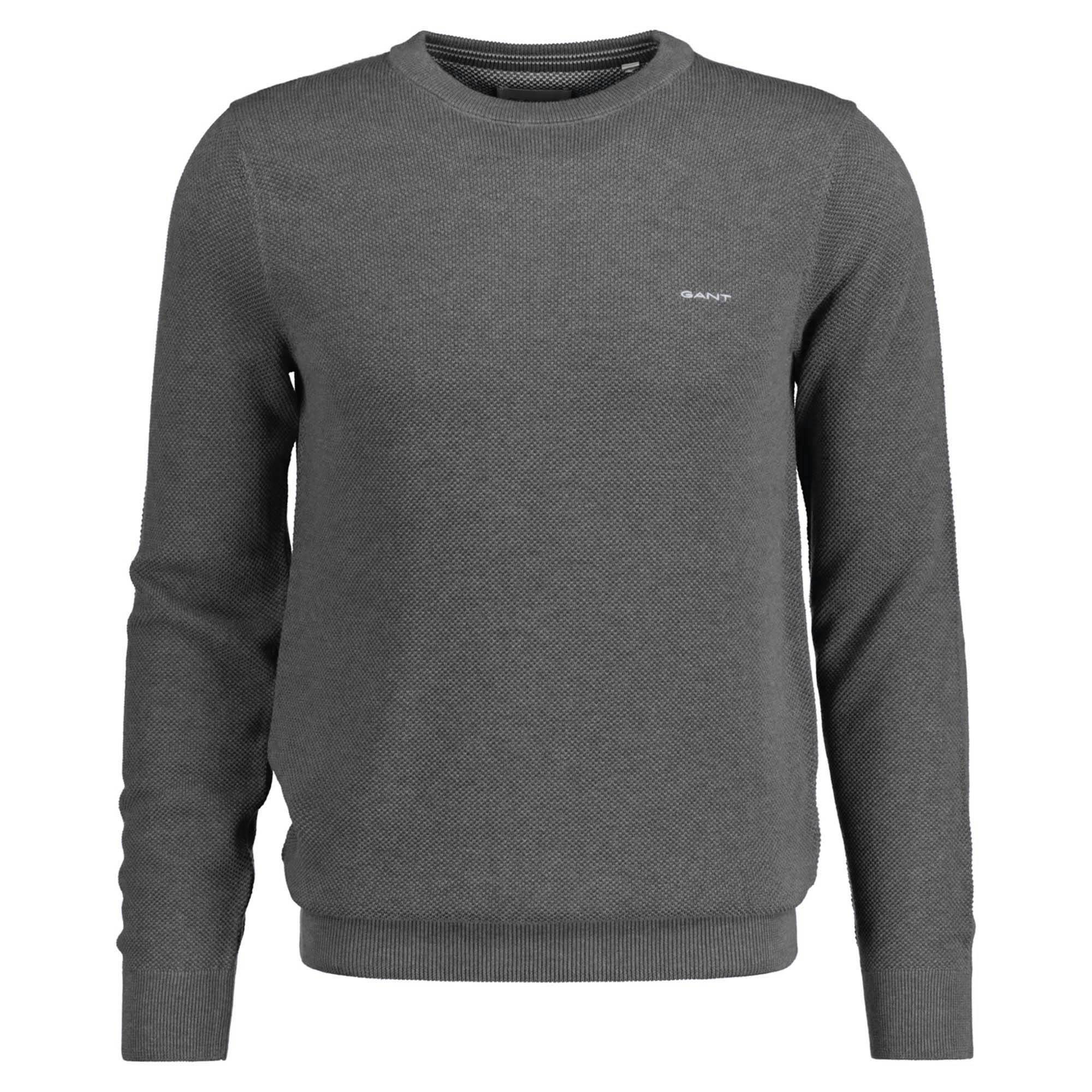 GANT Herren Pique-Strickpullover, Rundhals - COTTON PIQUE C-NECK, Baumwolle