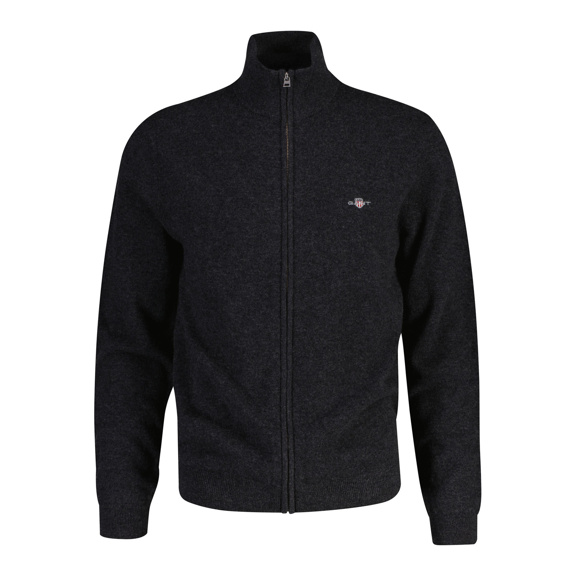 GANT Herren Strickjacke, Wolle - EXTRAFINE LAMBSWOOL ZIP CARDIGAN, Stehkragen