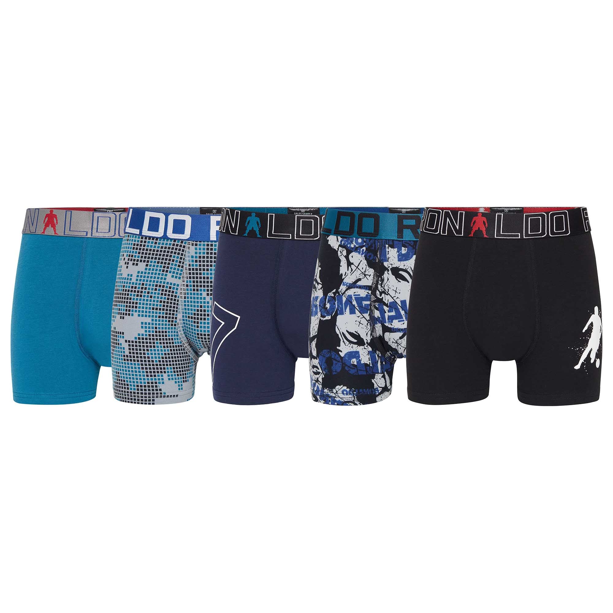CR7 Jungen Boxershorts, 5er Pack - Cristiano Ronaldo Motive, Trunks, Cotton Stretch, Logobund