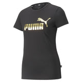 PUMA Damen T-Shirt - ESS+ Metallic Logo Tee, Rundhals, Kurzarm, uni