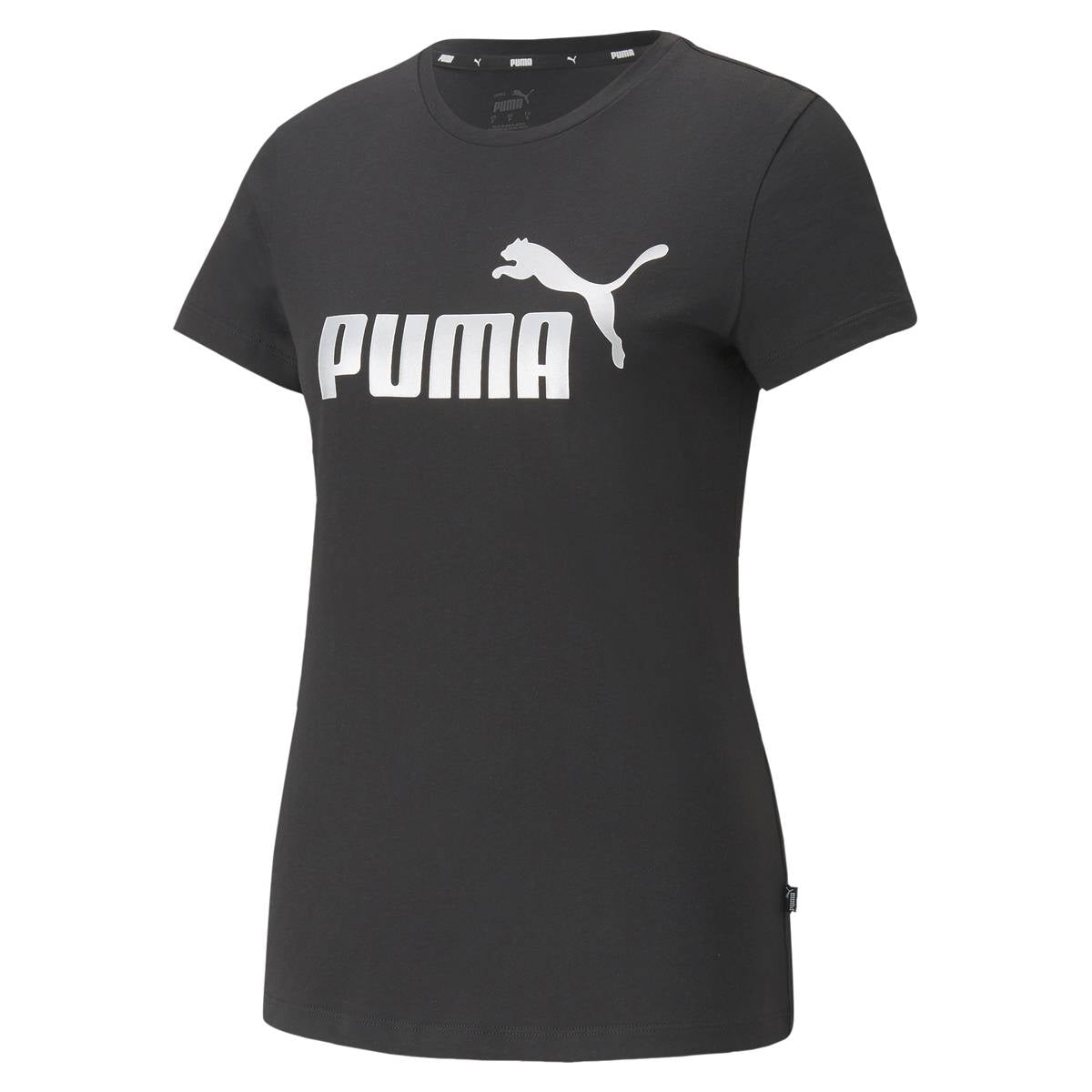 PUMA Damen T-Shirt - ESS+ Metallic Logo Tee, Rundhals, Kurzarm, uni