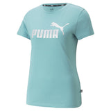 PUMA Damen T-Shirt - ESS+ Metallic Logo Tee, Rundhals, Kurzarm, uni