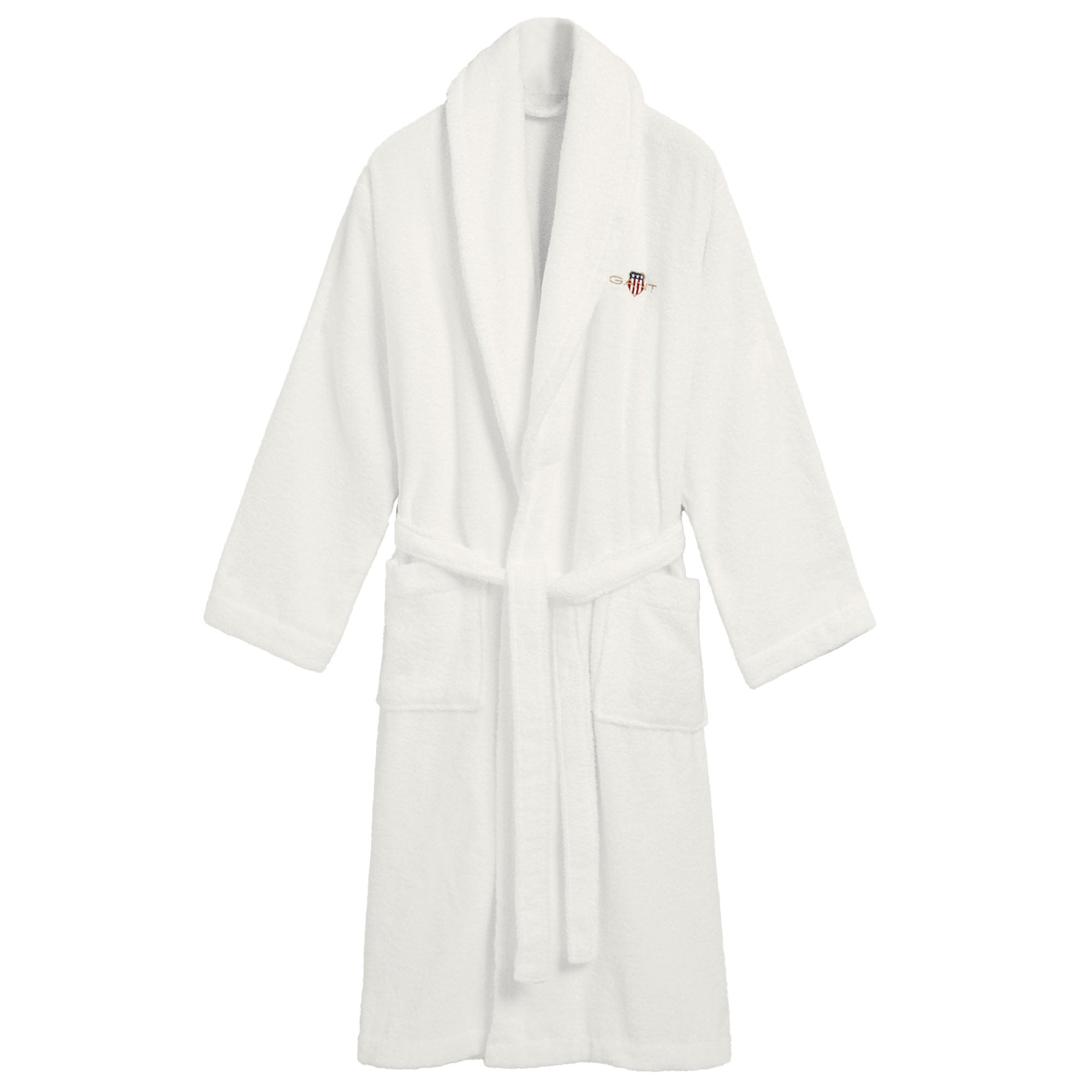 GANT Unisex Bademantel - ARCHIVE SHIELD TERRY ROBE, Schalkragen, Frottee, Bio-Baumwolle