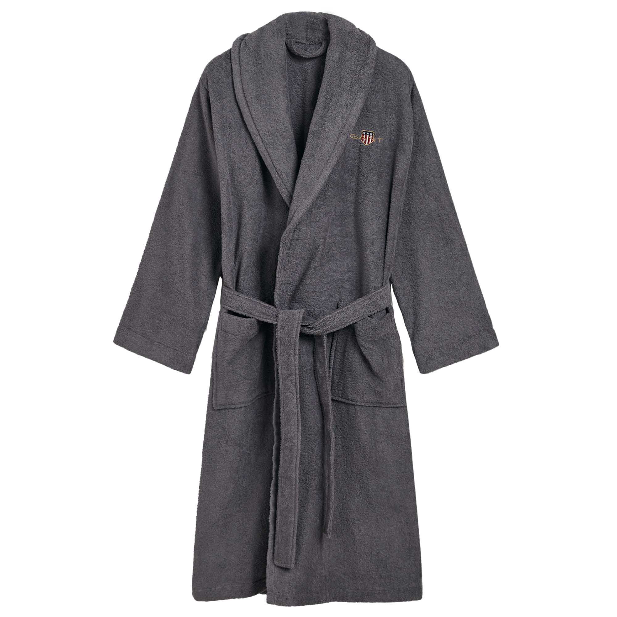 GANT Unisex Bademantel - ARCHIVE SHIELD TERRY ROBE, Schalkragen, Frottee, Bio-Baumwolle