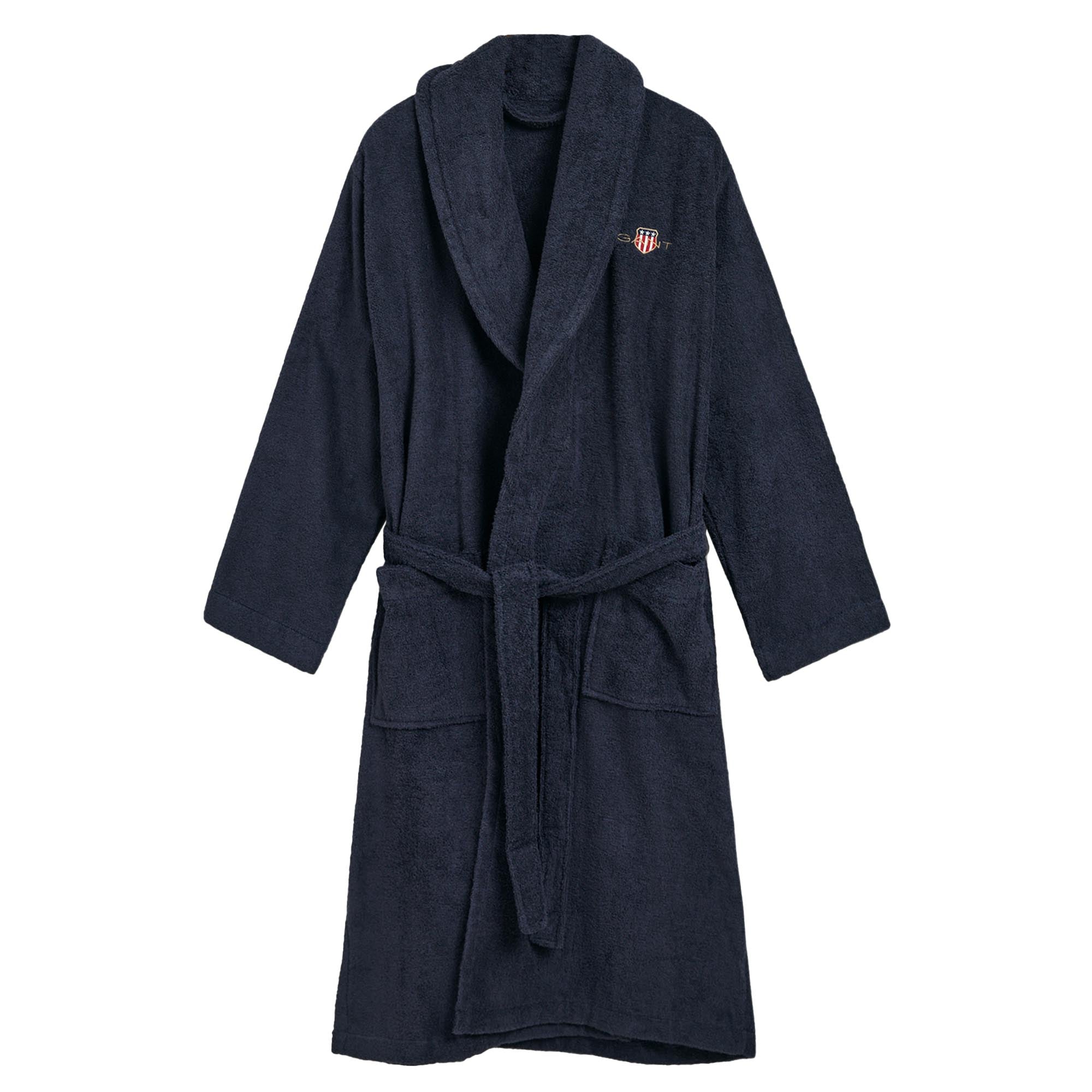 GANT Unisex Bademantel - ARCHIVE SHIELD TERRY ROBE, Schalkragen, Frottee, Bio-Baumwolle