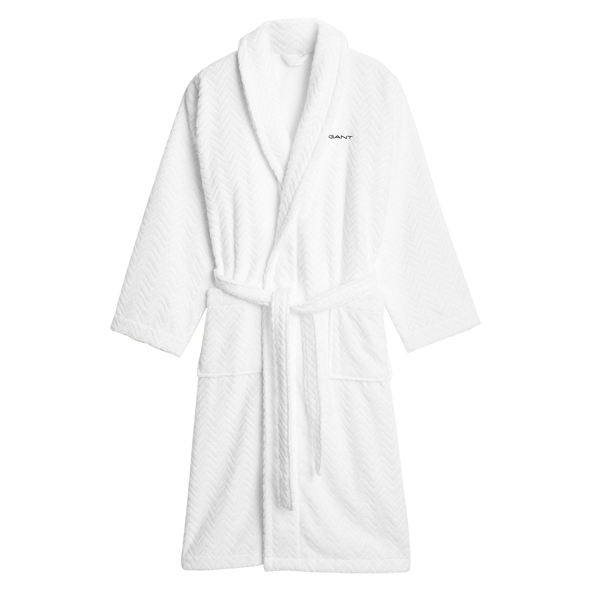 GANT Unisex Bademantel - JACQUARD HERRINGBONE ROBE, Schalkragen, Fischgrätmuster