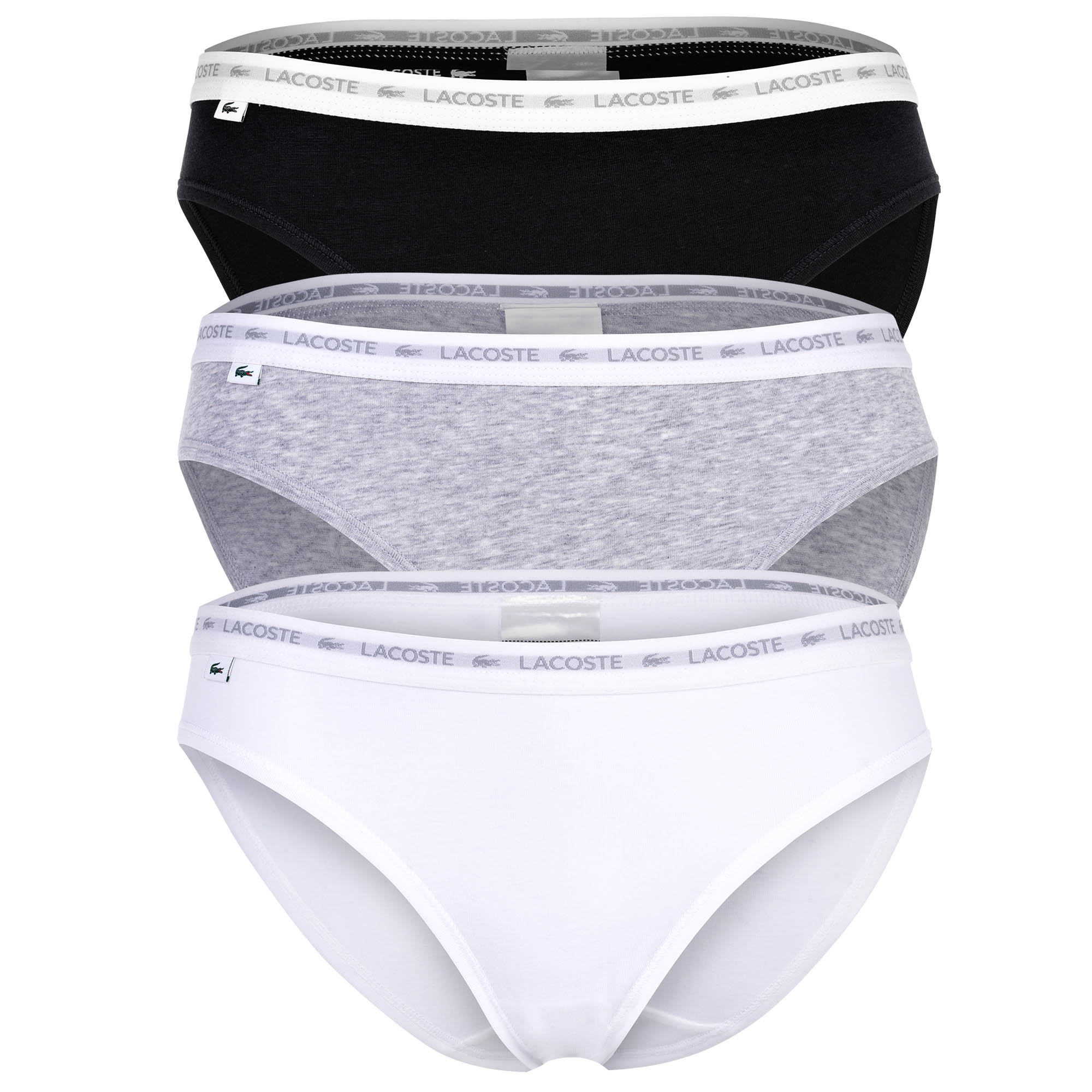 LACOSTE Damen Slips, 3er Pack - Brief, Unterwäsche, Cotton Stretch, Logobund, einfarbig