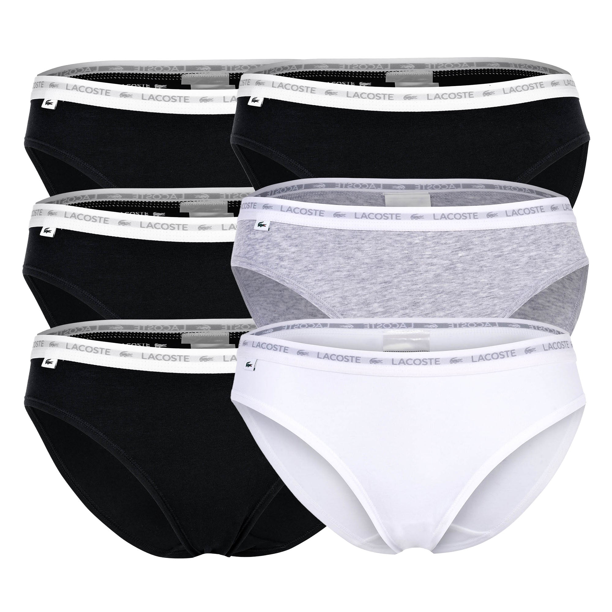 LACOSTE Damen Slips, 6er Pack - Brief, Unterwäsche, Cotton Stretch, Logobund, einfarbig