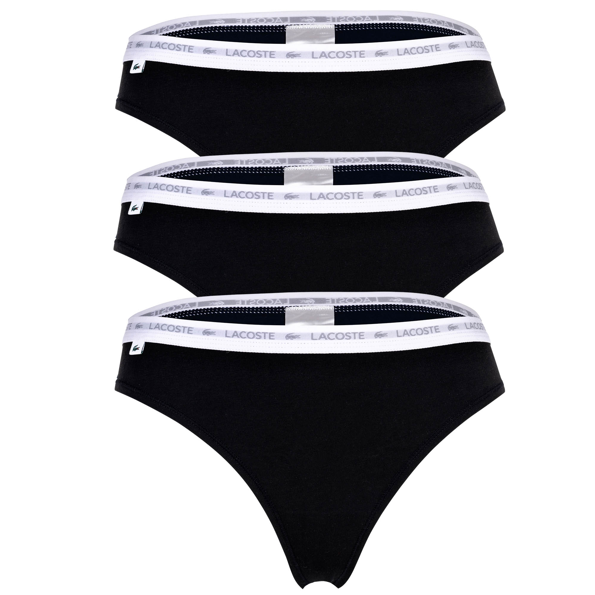 LACOSTE Damen Strings, 3er Pack - Thong, Unterwäsche, Cotton Stretch, Logobund, einfarbig