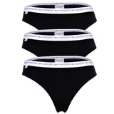 LACOSTE Damen Strings, 3er Pack - Thong, Unterwäsche, Cotton Stretch, Logobund, einfarbig