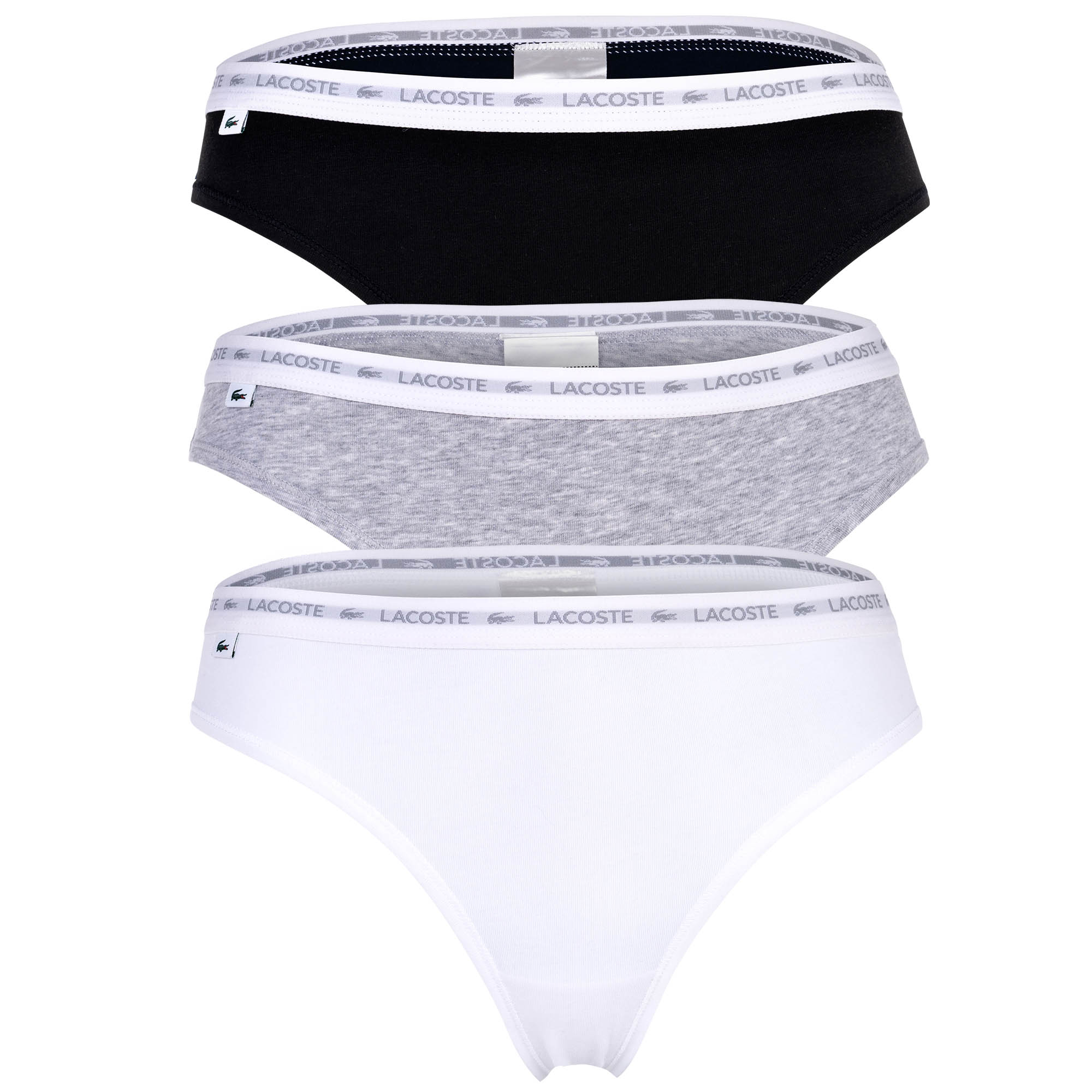 LACOSTE Damen Strings, 3er Pack - Thong, Unterwäsche, Cotton Stretch, Logobund, einfarbig
