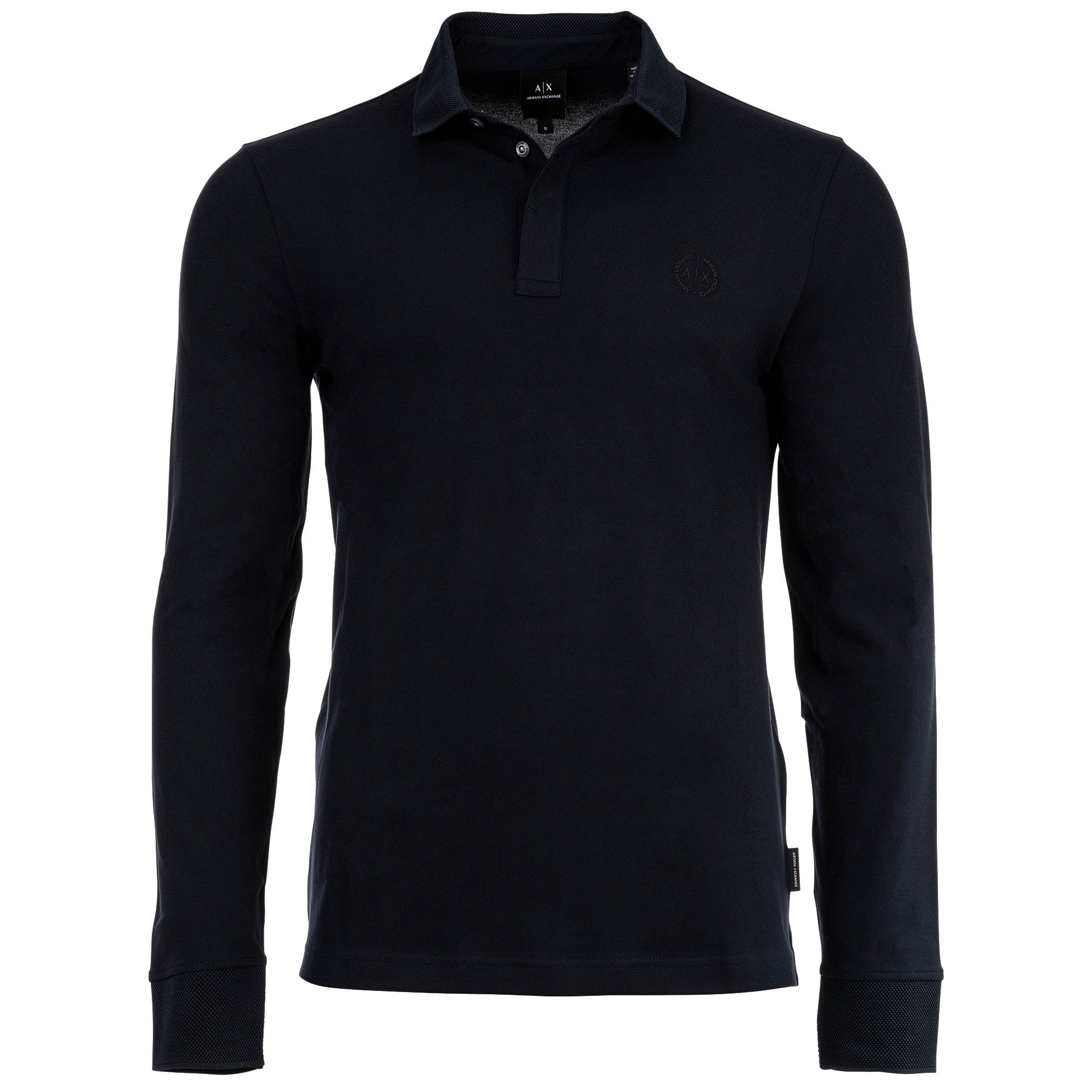 A|X ARMANI EXCHANGE men's long-sleeved polo shirt - button placket, pique, cotton stretch