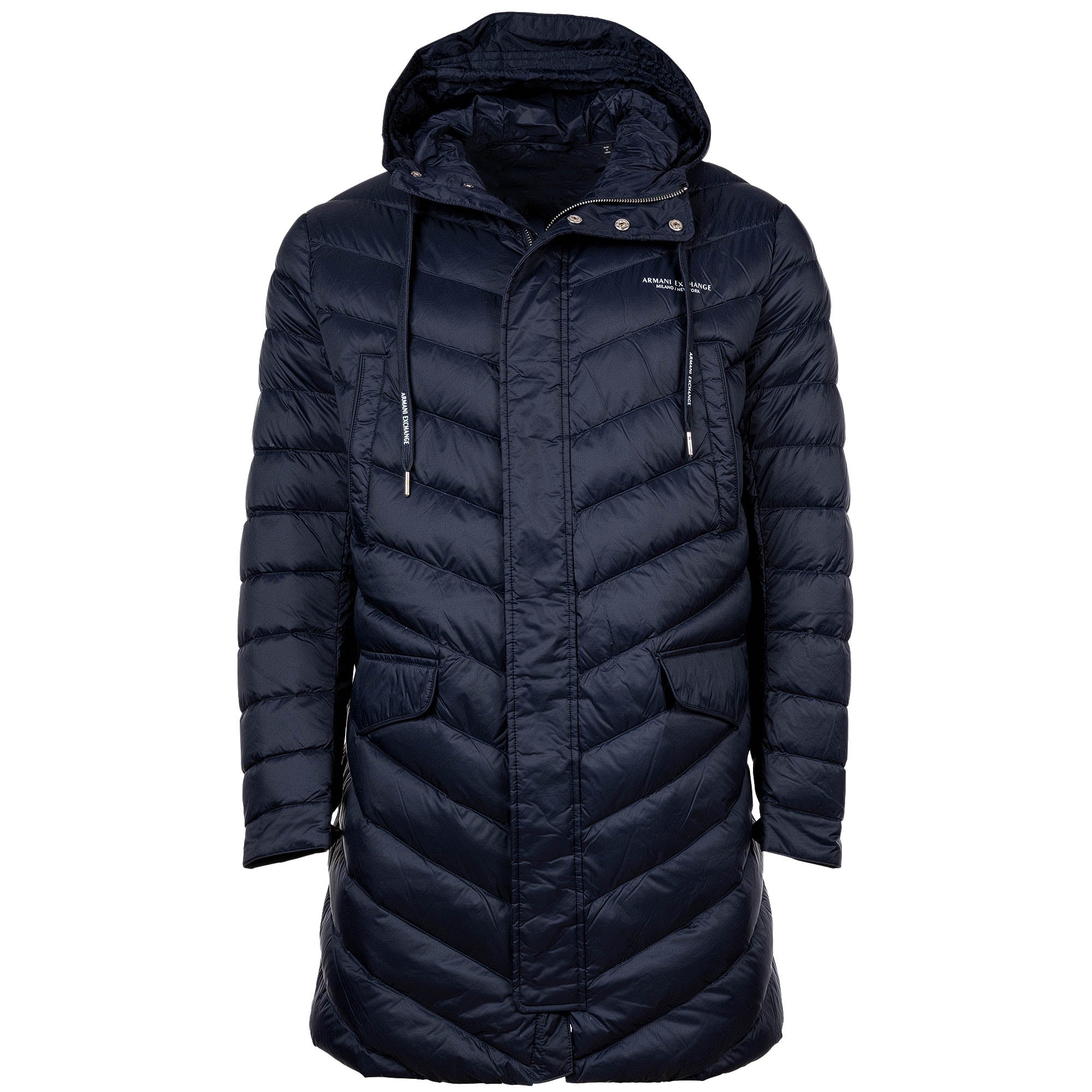A|X ARMANI EXCHANGE Herren Daunen-Mantel - Steppjacke, Reißverschluss,Kapuze, Logo Aufdruck