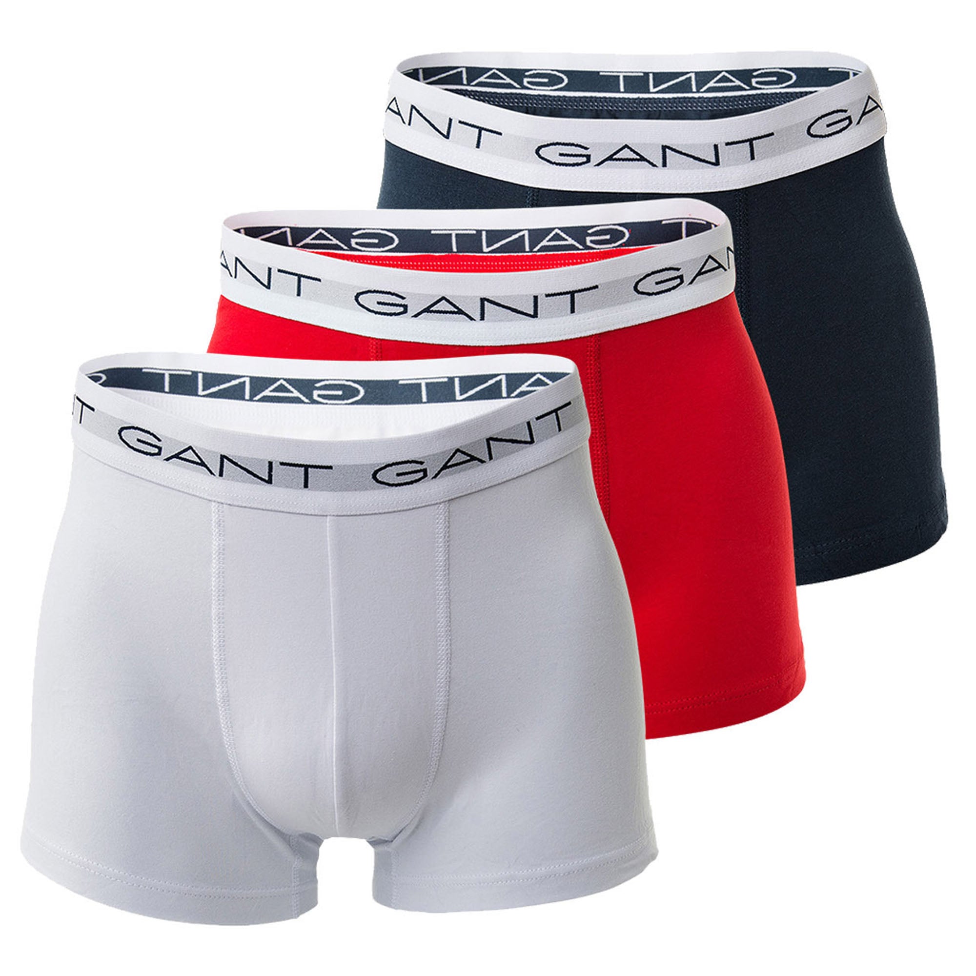 GANT Herren Boxershorts, 3er Pack - Trunks, Cotton Stretch, Logo, einfarbig