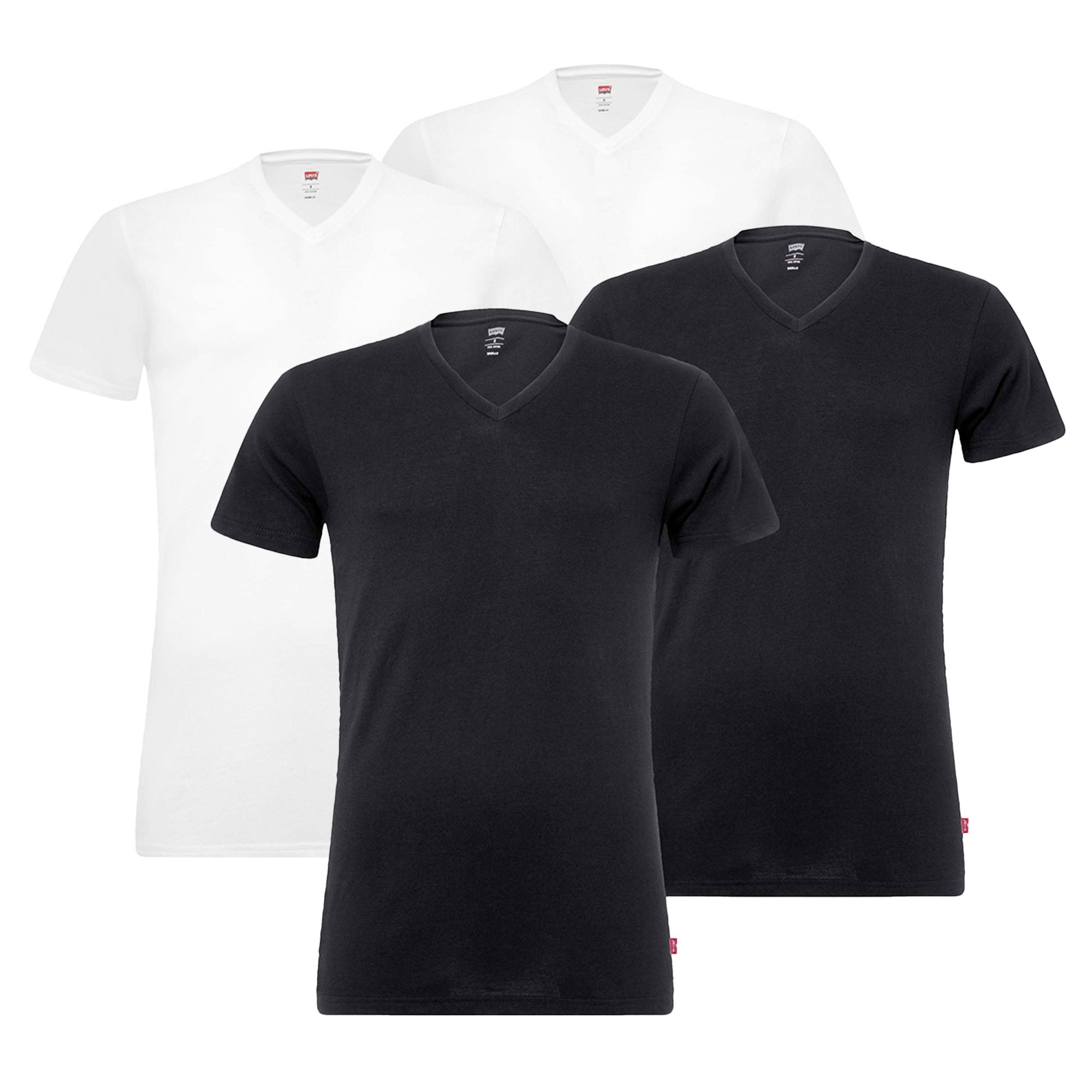Levi's Herren T-Shirts, 4er Pack - V-Ausschnitt, Kurzarm, einfarbig