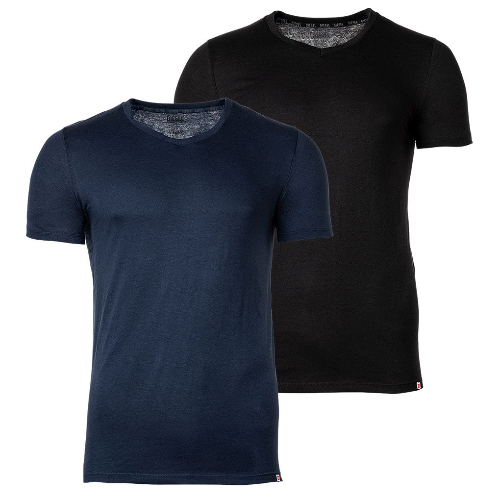 DIESEL Herren T-Shirt 2er Pack - UMTEE-MICHAEL-TUBE, V-Ausschnitt, kurzarm, einfarbig