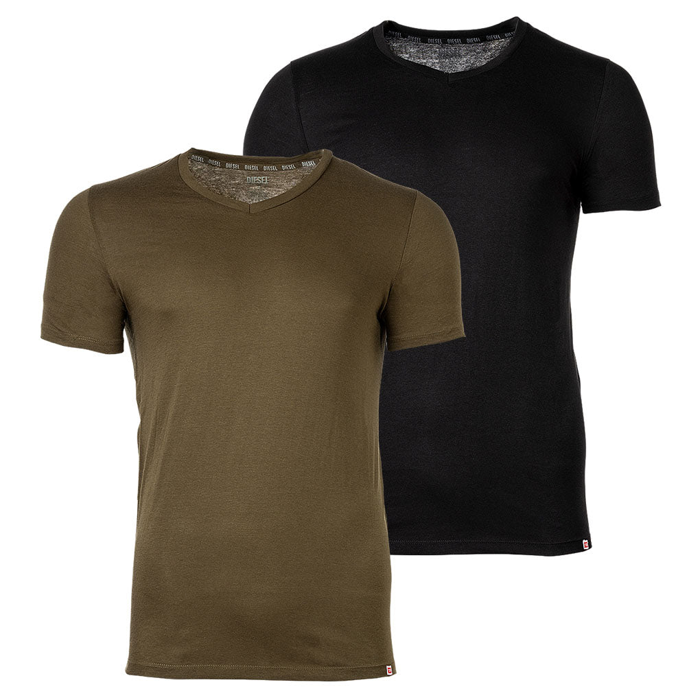 DIESEL Herren T-Shirt 2er Pack - UMTEE-MICHAEL-TUBE, V-Ausschnitt, kurzarm, einfarbig