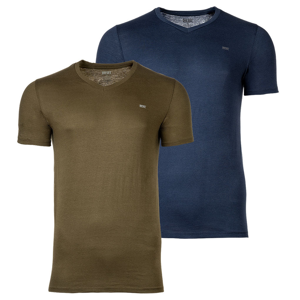 DIESEL Men's T-Shirt 2 Pack- UMTEE-MICHAEL-TUBE, V neck, short sleeve, Logo