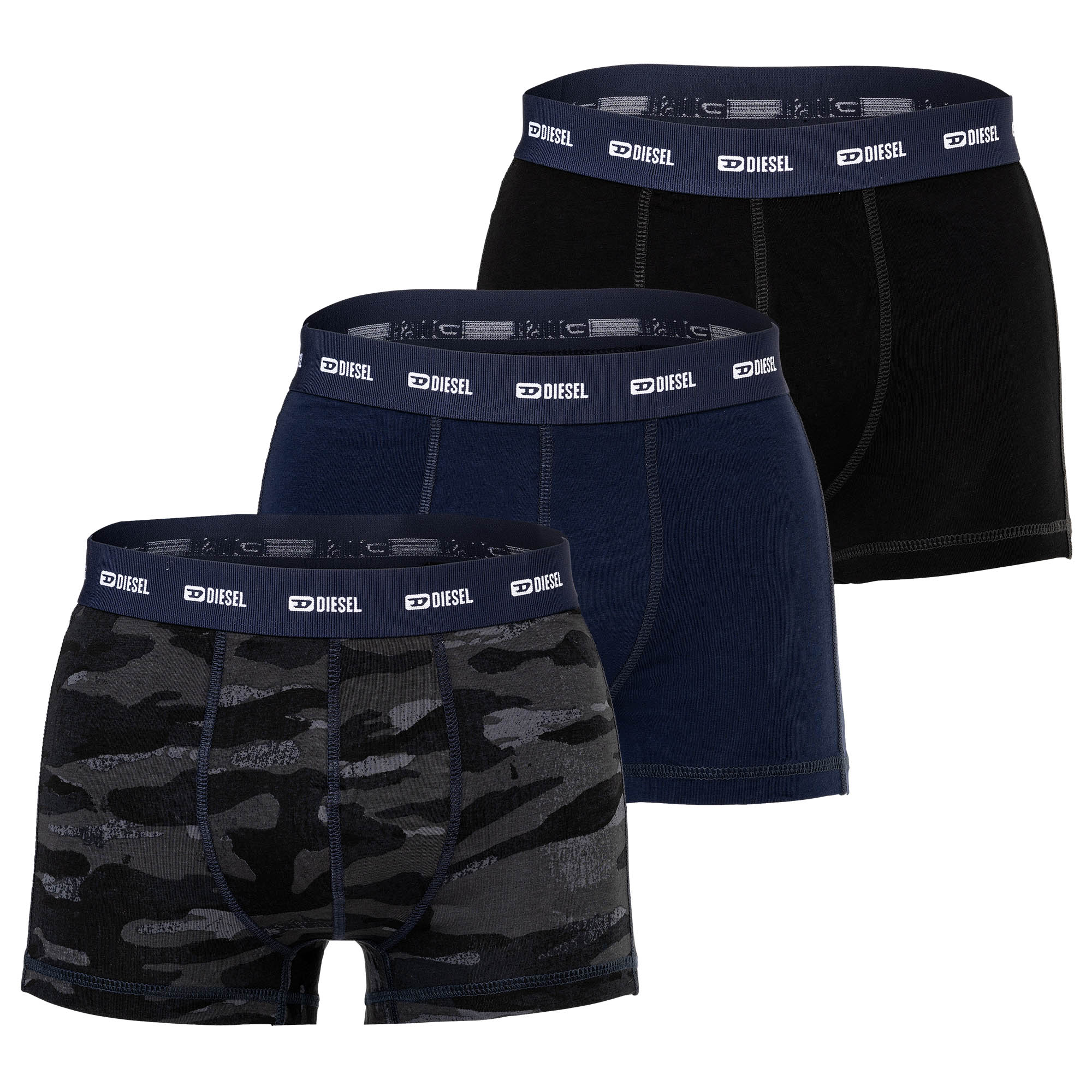 DIESEL Herren Boxershorts, 3er Pack - DAMIEN-UTLT, Cotton Stretch, uni/gemustert
