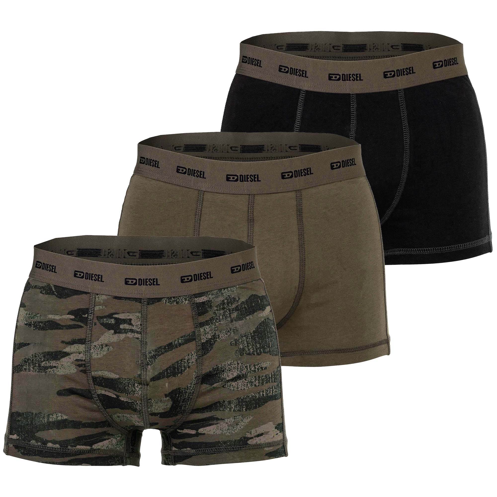 DIESEL Herren Boxershorts, 3er Pack - DAMIEN-UTLT, Cotton Stretch, uni/gemustert