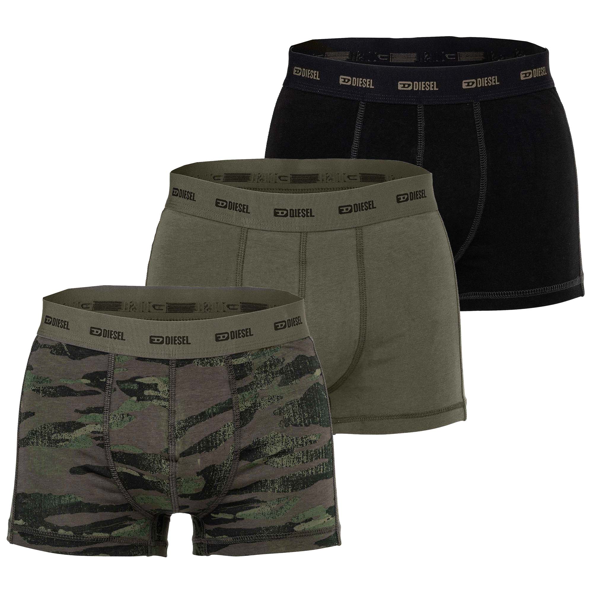 DIESEL Herren Boxershorts, 3er Pack - DAMIEN-UTLT, Cotton Stretch, uni/gemustert