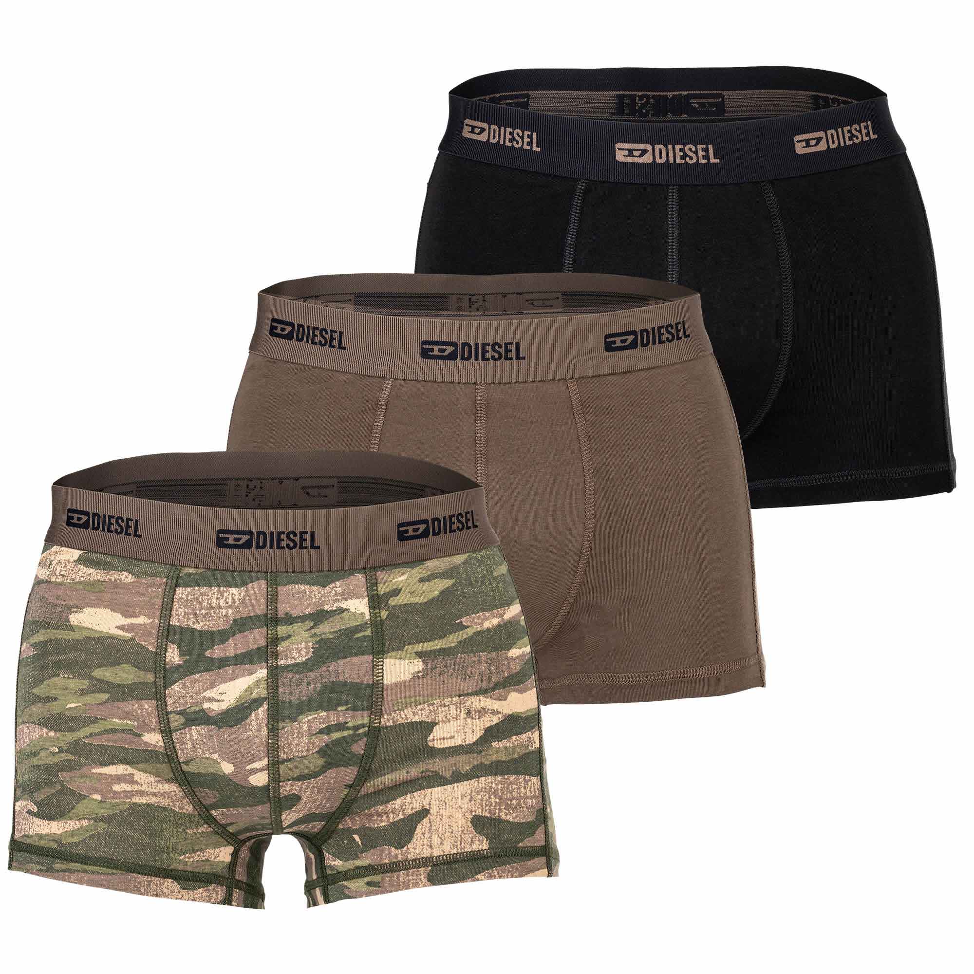 DIESEL Herren Boxershorts, 3er Pack - DAMIEN-UTLT, Cotton Stretch, uni/gemustert