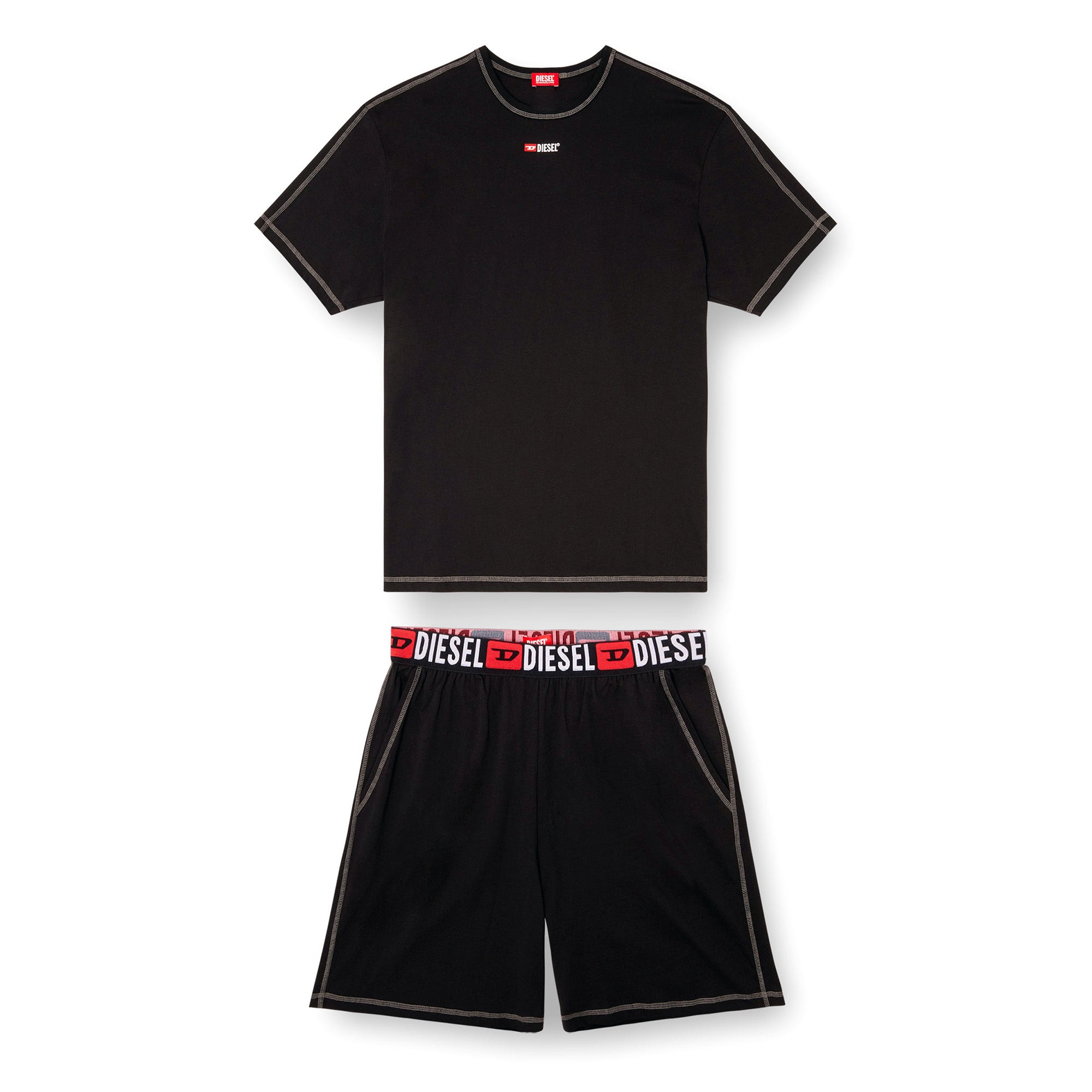 DIESEL Men's Pajamas, Short, 2-Piece - SET-ADAM-D-CORE, Cotton, Contrast Stitching, Logo Waistband