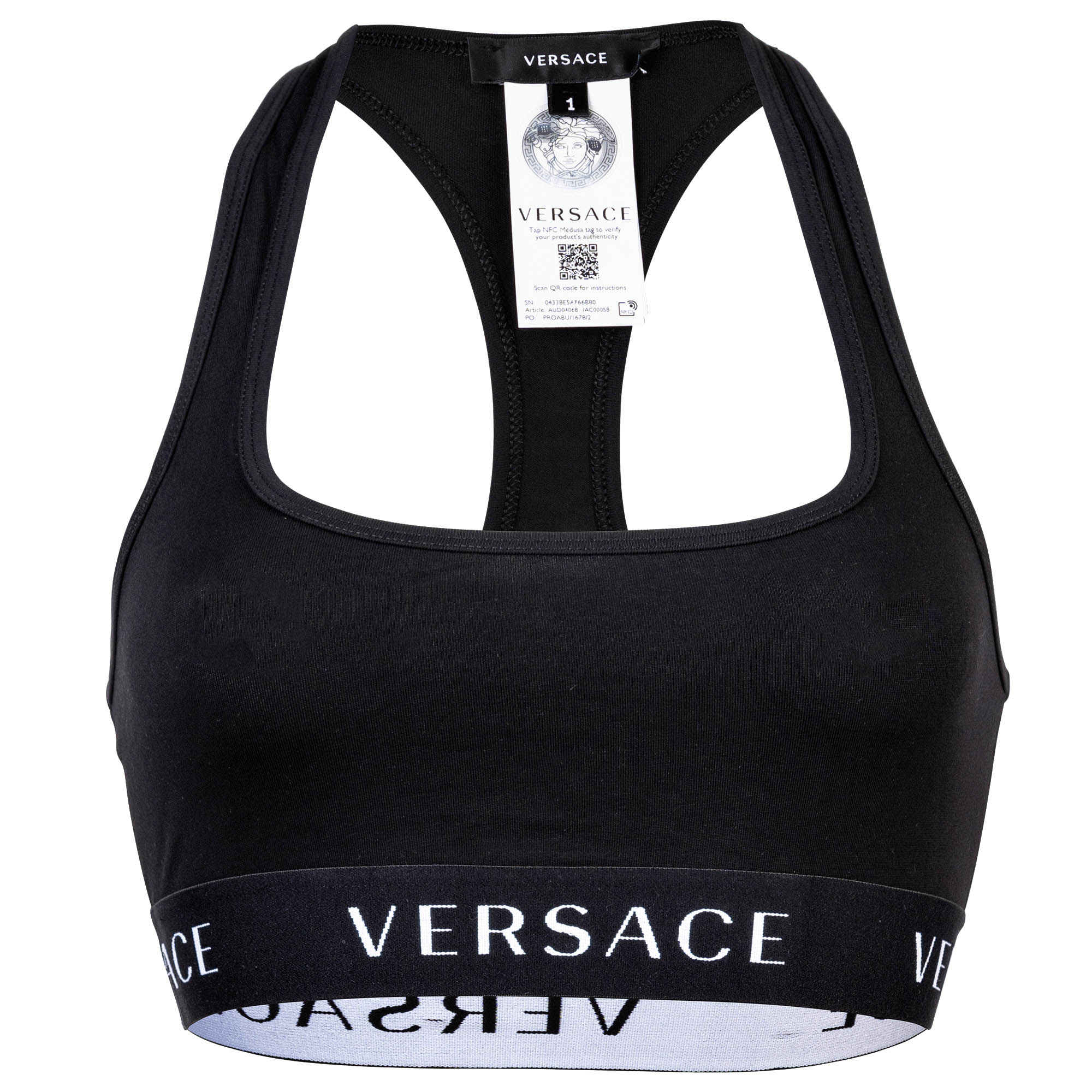 VERSACE Damen Bustier -  Unterwäsche, Bralette Bra, Baumwolle, Logobund, einfarbig