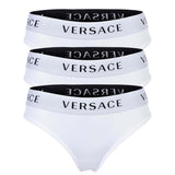 VERSACE Damen Slips 3er Pack - Unterwäsche, Unterhose, Baumwolle, Logobund, einfarbig