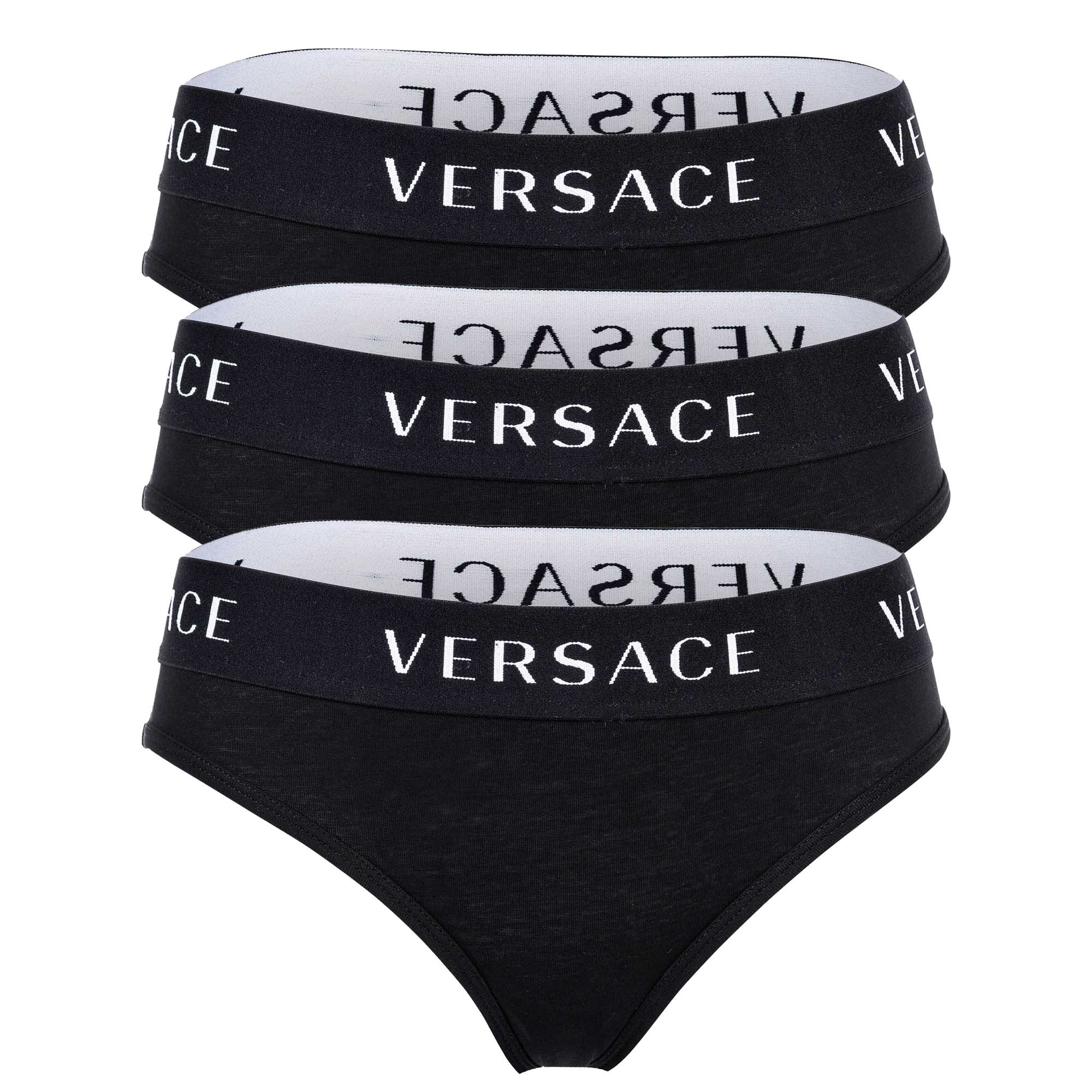 VERSACE Damen Slips 3er Pack - Unterwäsche, Unterhose, Baumwolle, Logobund, einfarbig
