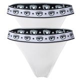 CHIARA FERRAGNI Women's Thong 2-Pack - String, Cotton Stretch, Logo Waistband, uni