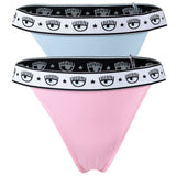 CHIARA FERRAGNI Damen String 2er Pack - Tanga, Cotton Stretch, Logobund, uni