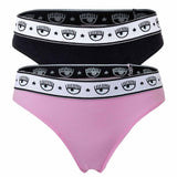 CHIARA FERRAGNI Damen Brazilian Brief 2er Pack - Slip, Cotton Stretch, Logobund, uni