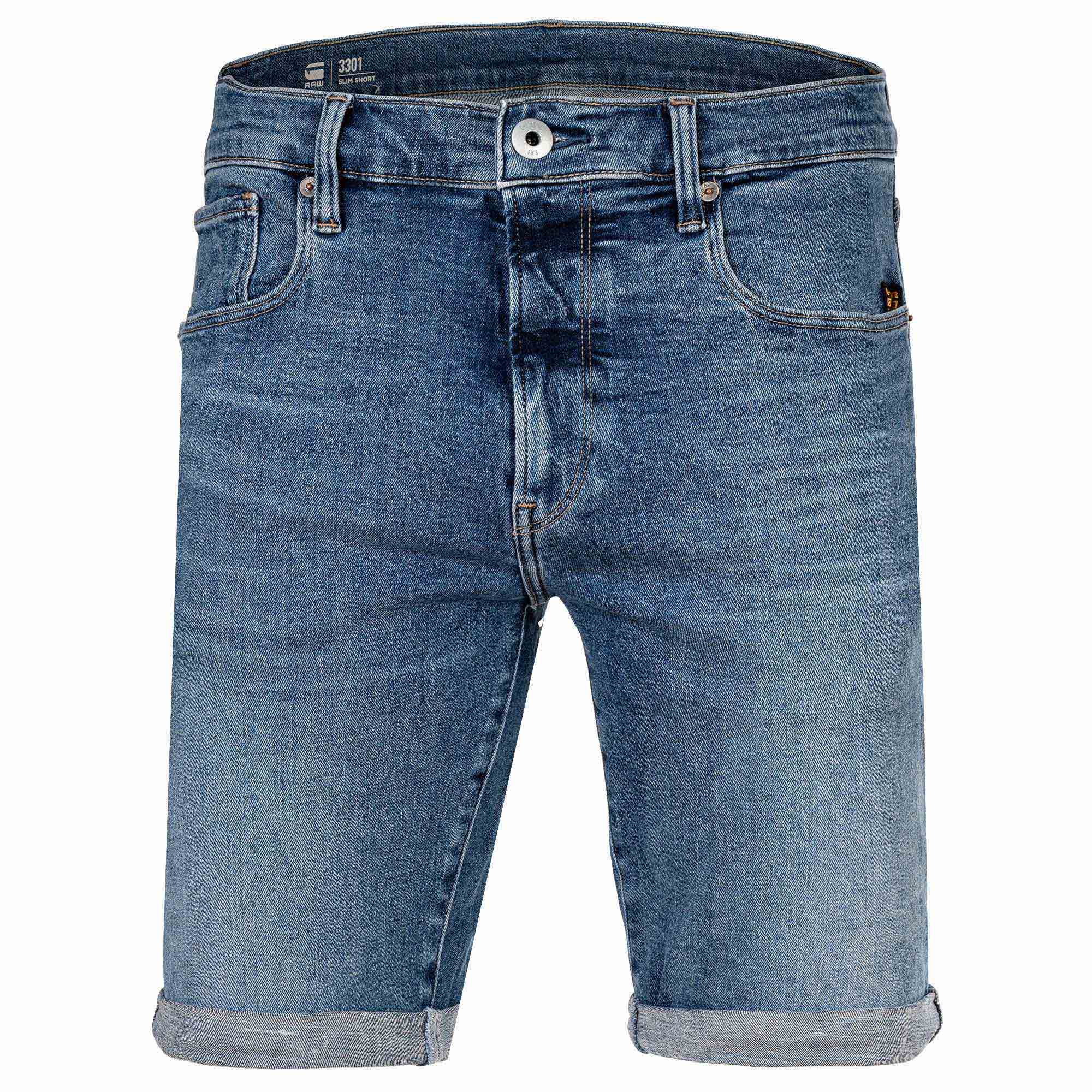 G-STAR Herren Jeansshorts - 3301 Slim Short , Stretch Denim, Jeans, kurz