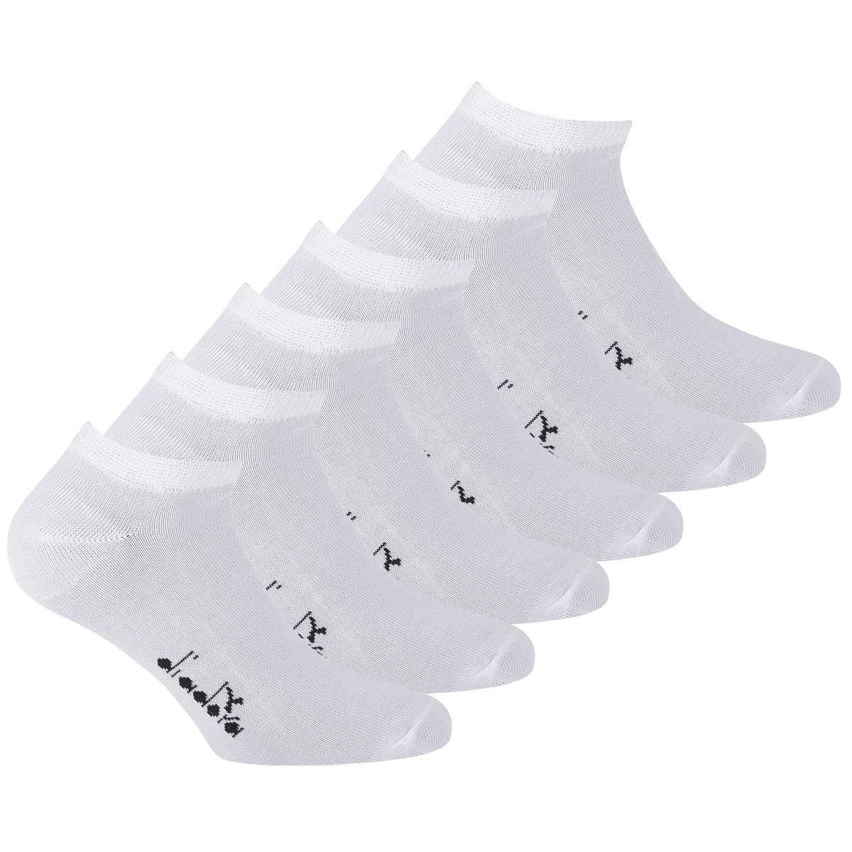 Diadora Unisex Sneaker Socks, 6 Pack - Sports Socks, Mercerized Cotton, Logo, Solid Color
