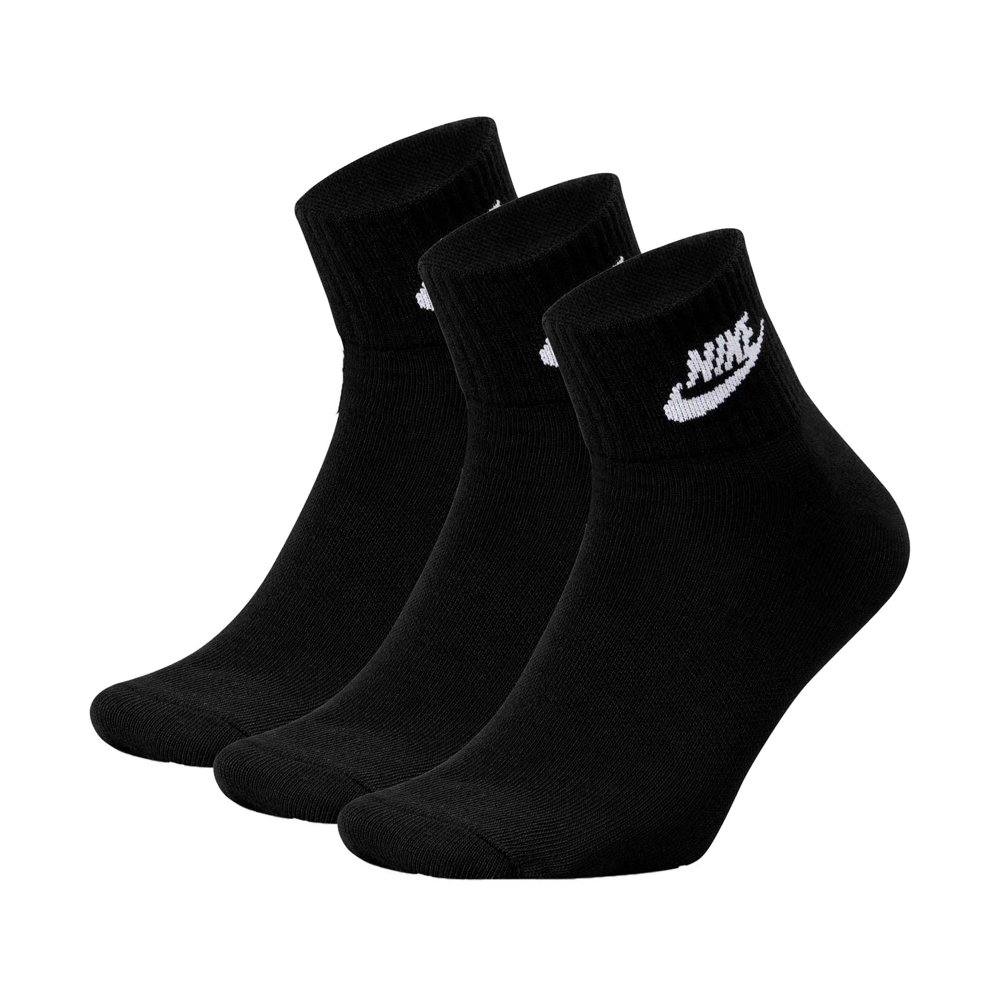 NIKE Unisex Quarter Socken, 3er Pack - Everyday Essential Stripe, Sportsocken, Logo, einfarbig