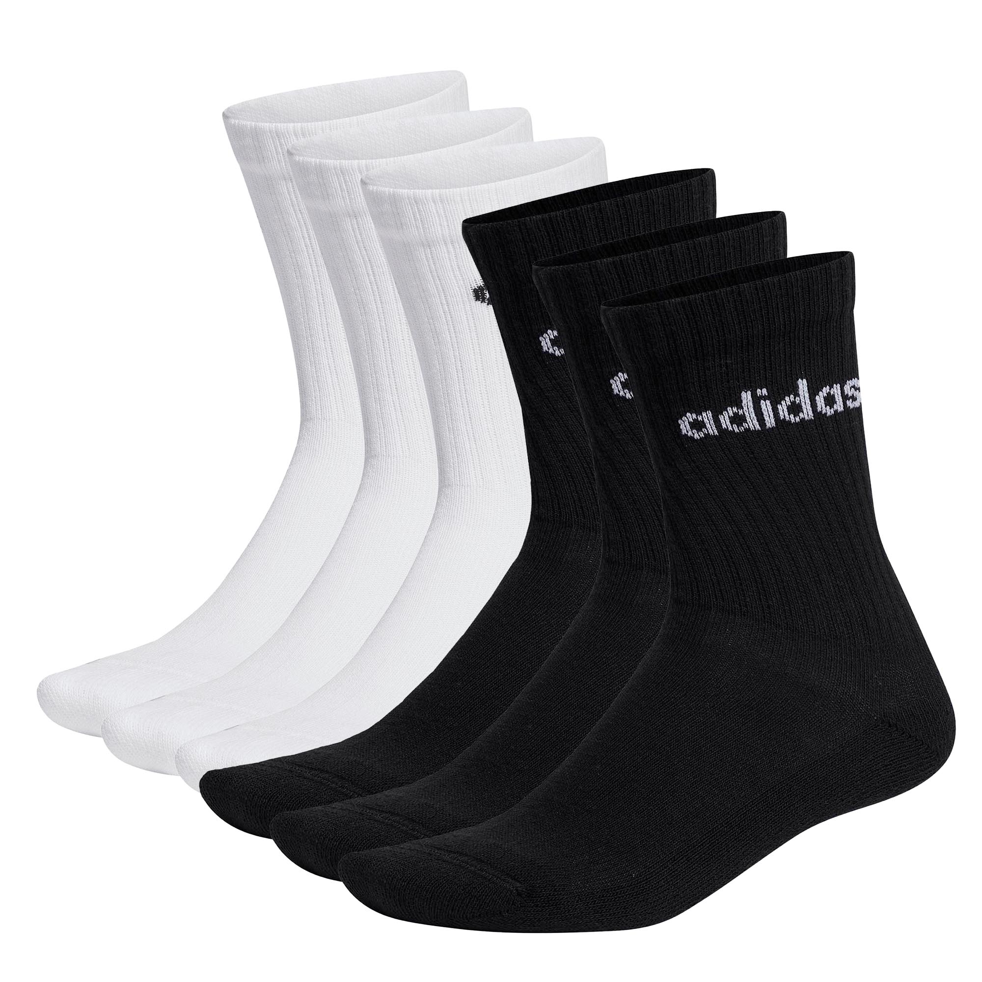 adidas unisex socks, 6-pack - Linear Crew Cushioned, logo, padded, solid color