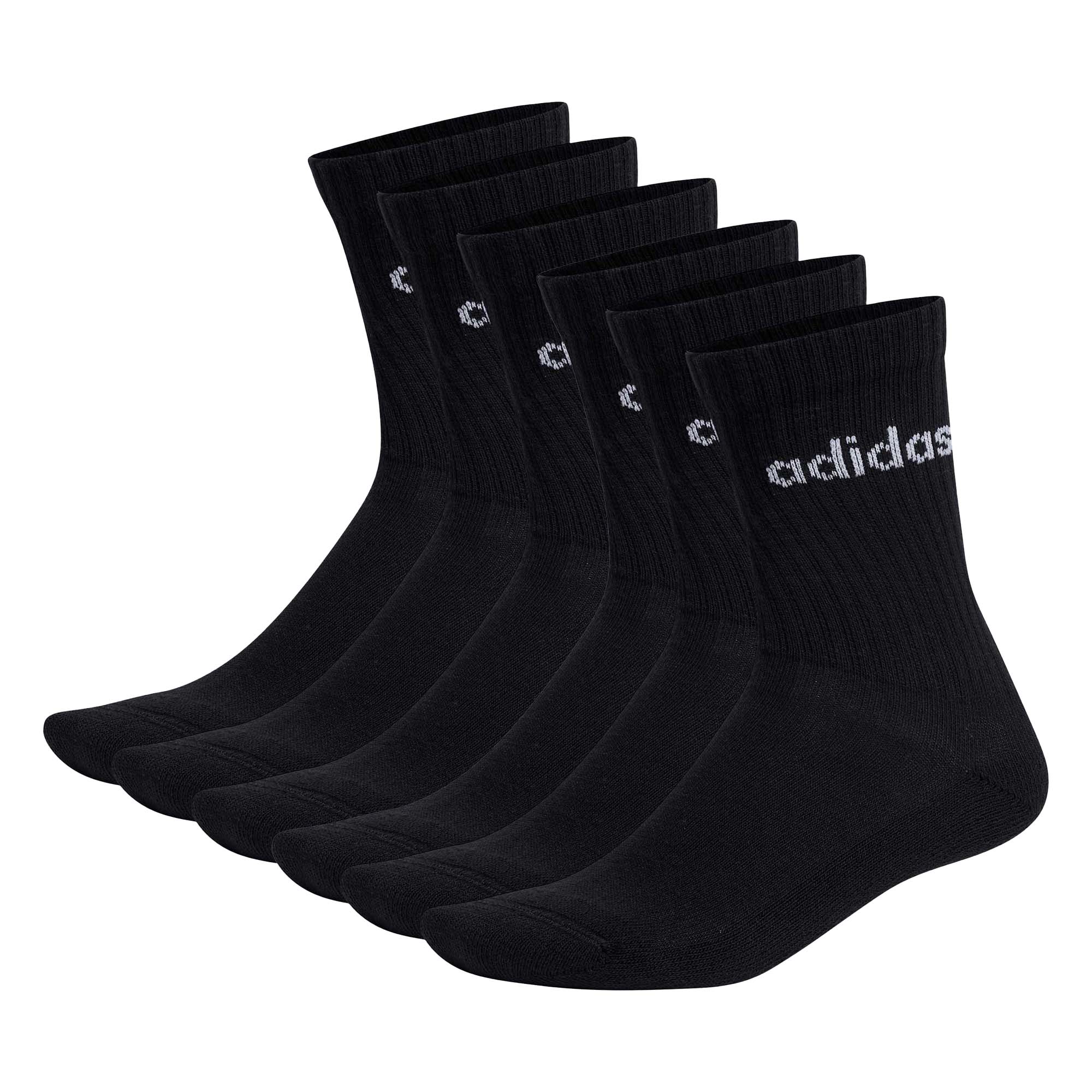 adidas Unisex Socken, 6er Pack - Linear Crew Cushioned, Logo, gepolstert, einfarbig