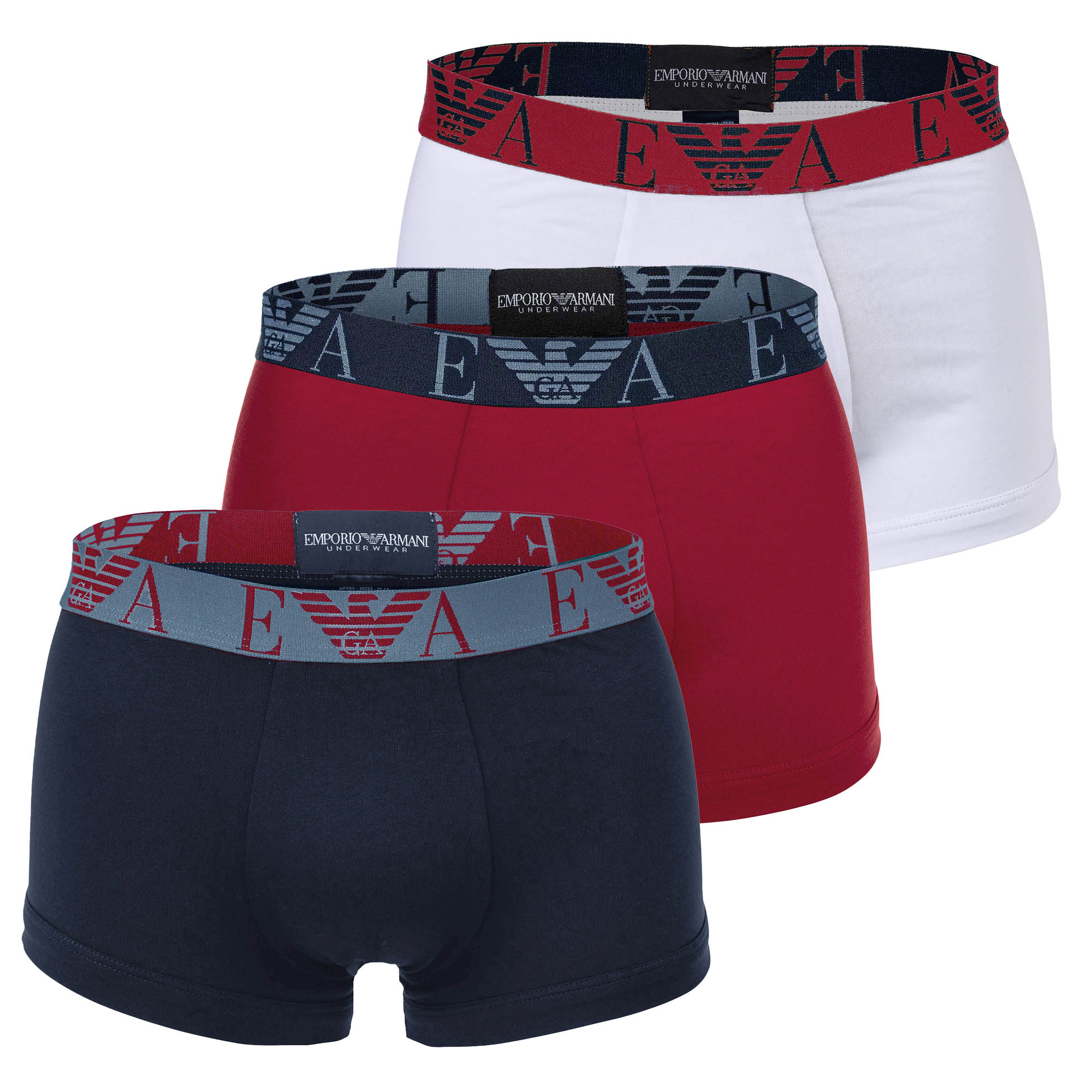 EMPORIO ARMANI Herren Trunks, 3er Pack - BOLD MONOGRAM, Shorts, Stretch Cotton
