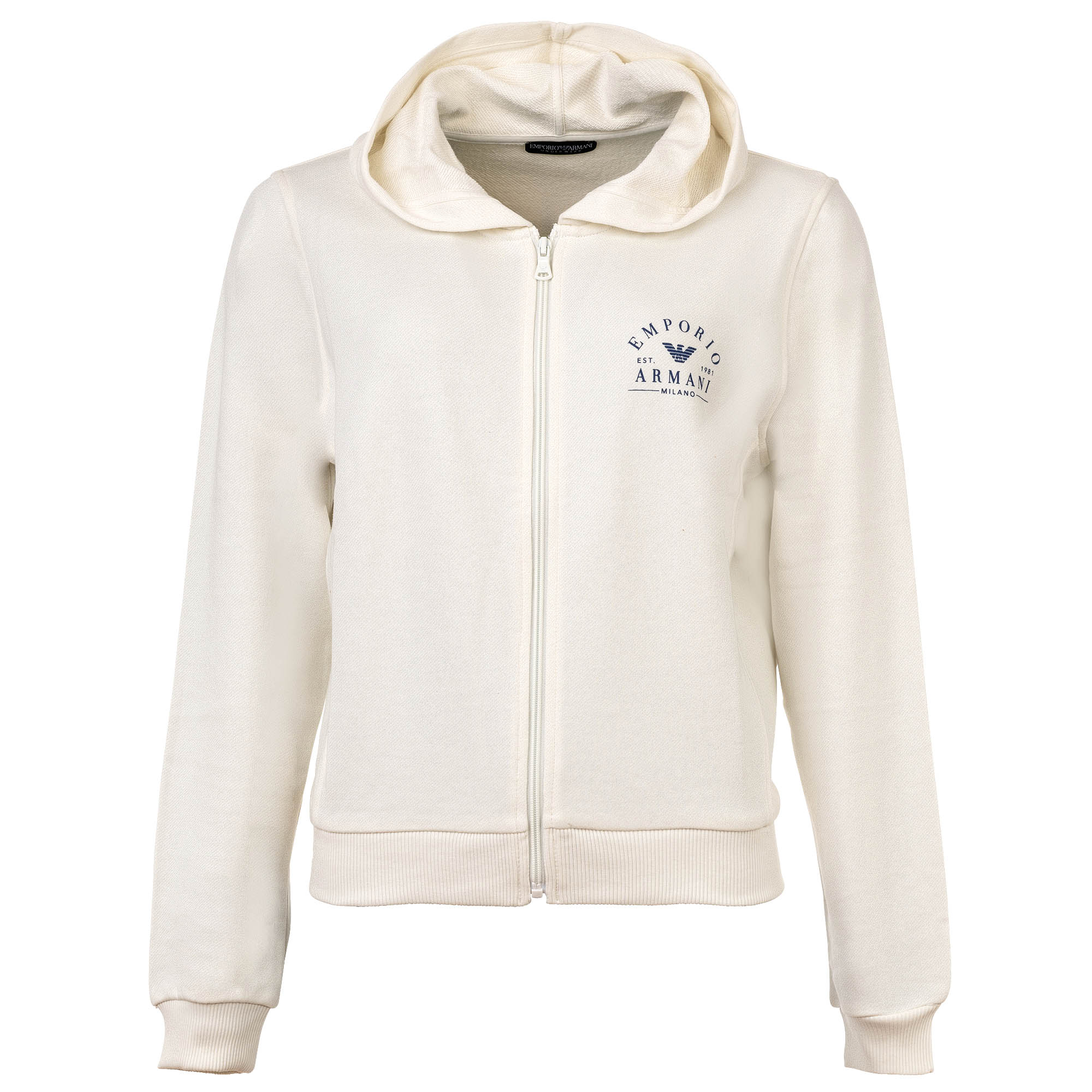 EMPORIO ARMANI Damen Sweatjacke mit Kapuze - ICONIC LIGHT TERRY, Hooded Full Zip Sweatshirt