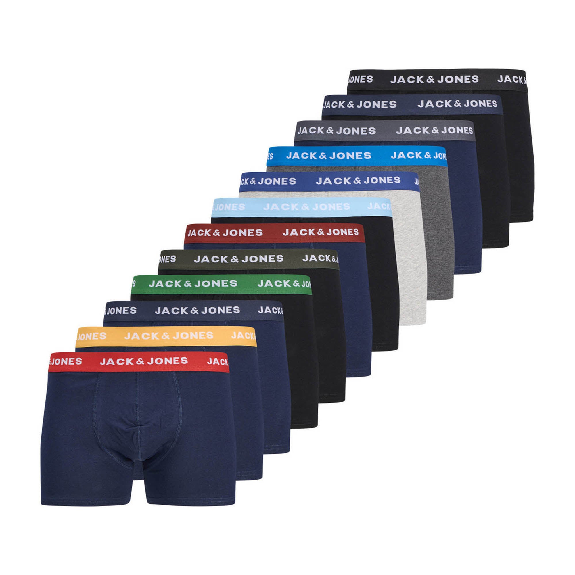 JACK&JONES Herren Boxershorts, 12er Pack - JACSOLID TRUNKS, Baumwoll-Stretch, Logobund