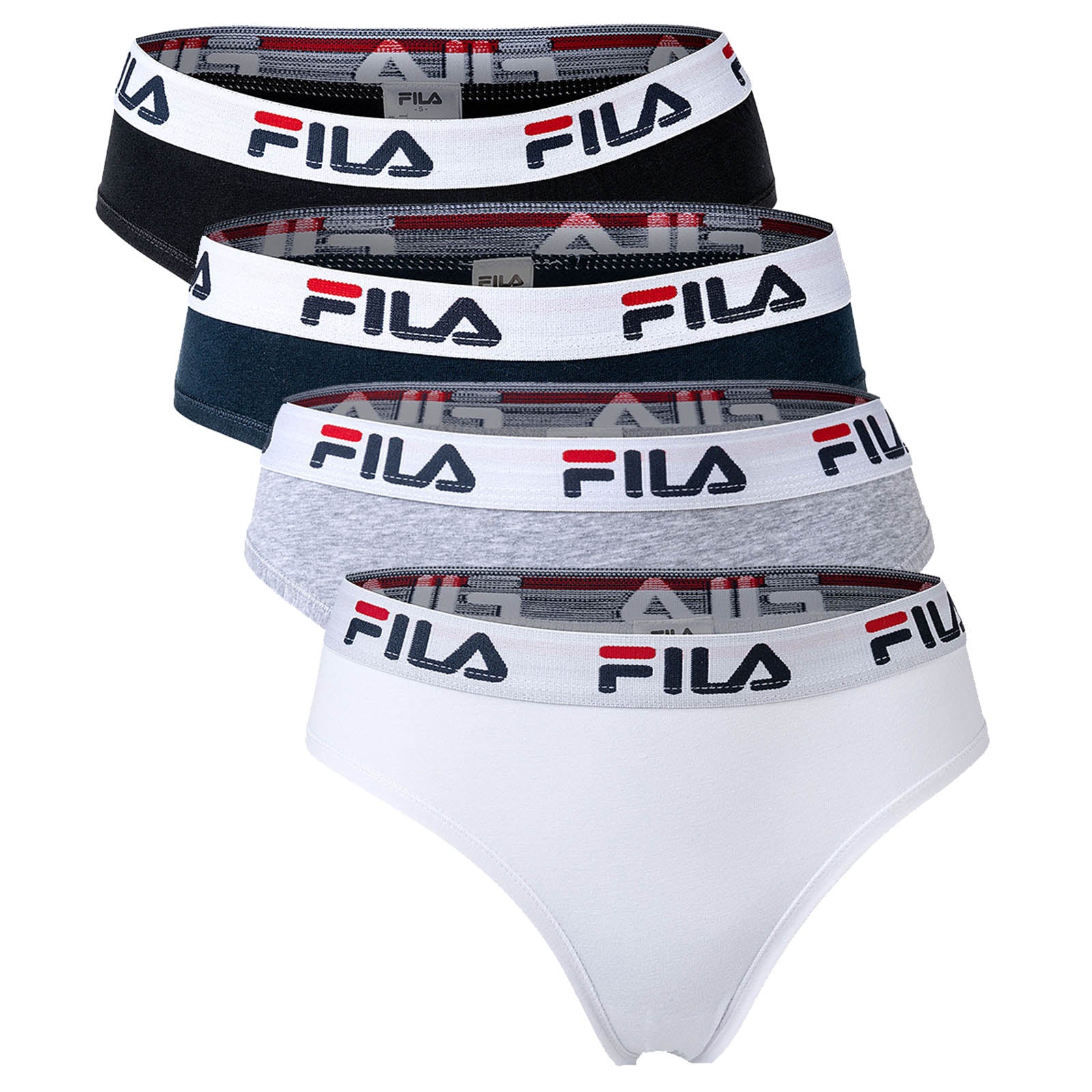 FILA Damen Slip - 4er Pack Briefs, Logo-Bund, Cotton Stretch, einfarbig